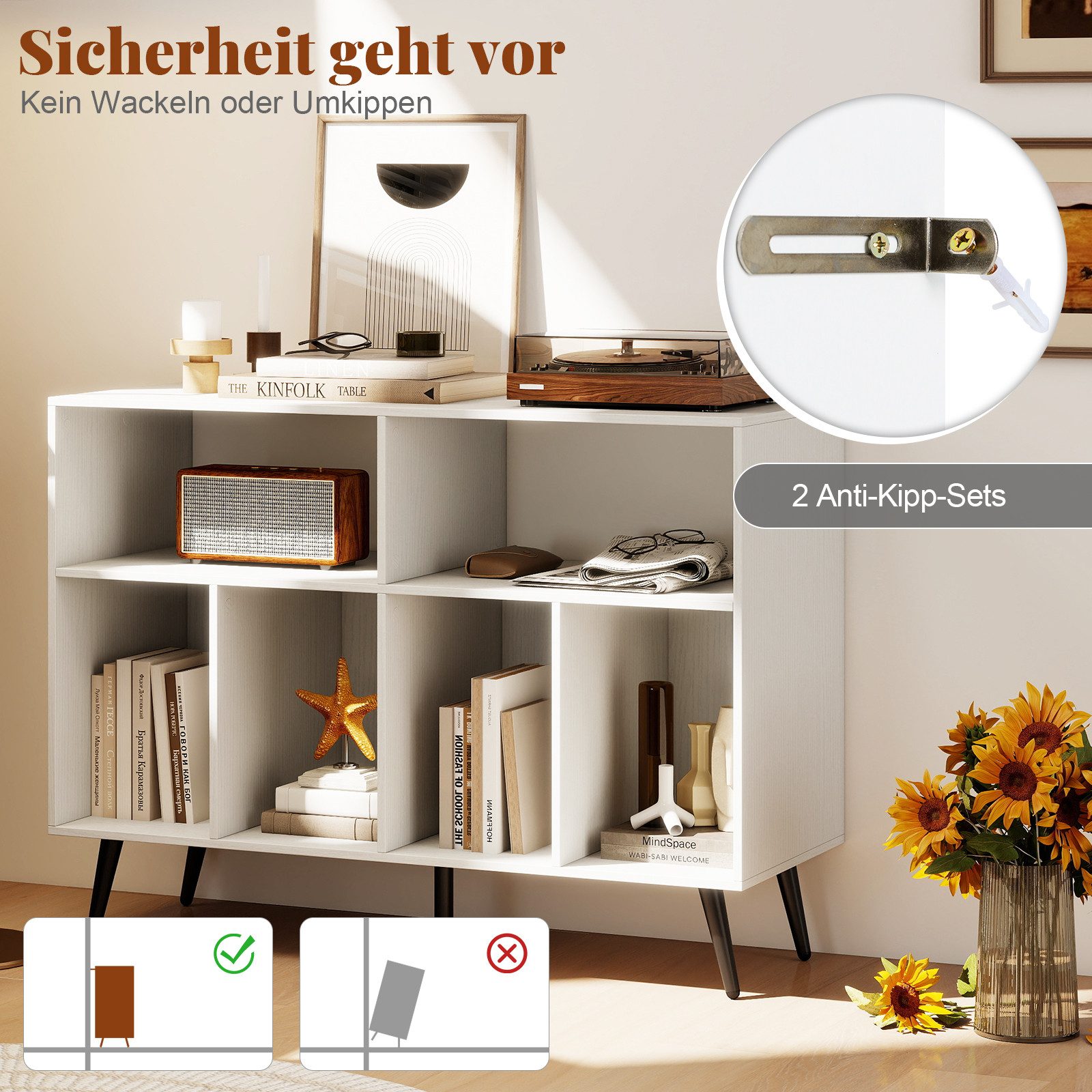 COSTWAY Sideboard Plattenspielerständer Holz, 100x40x74,5cm – Bild 5 von 5