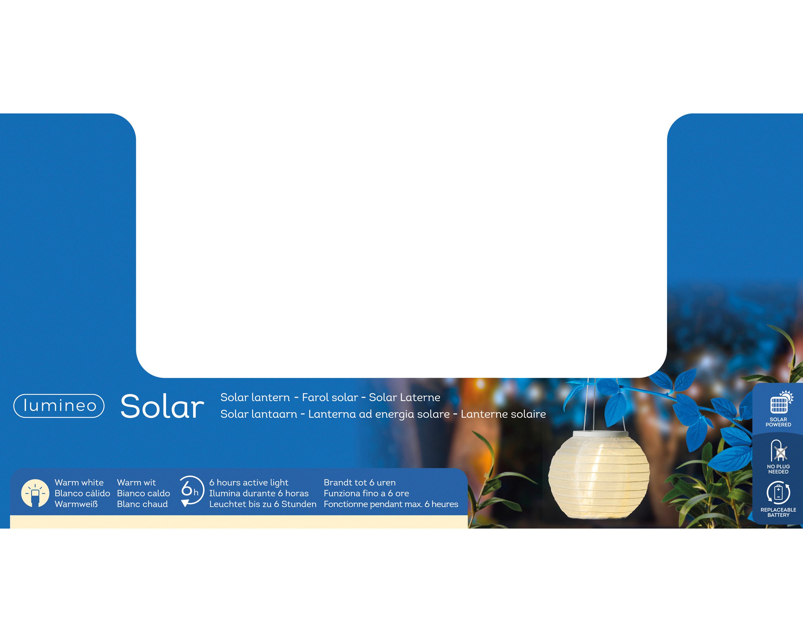 Lumineo LED Solarleuchte, Dauerlicht, warmweiß, Solar LED Laterne Lampion 15x10cm Nylon Weiß / Warmweiß Deko Outdoor