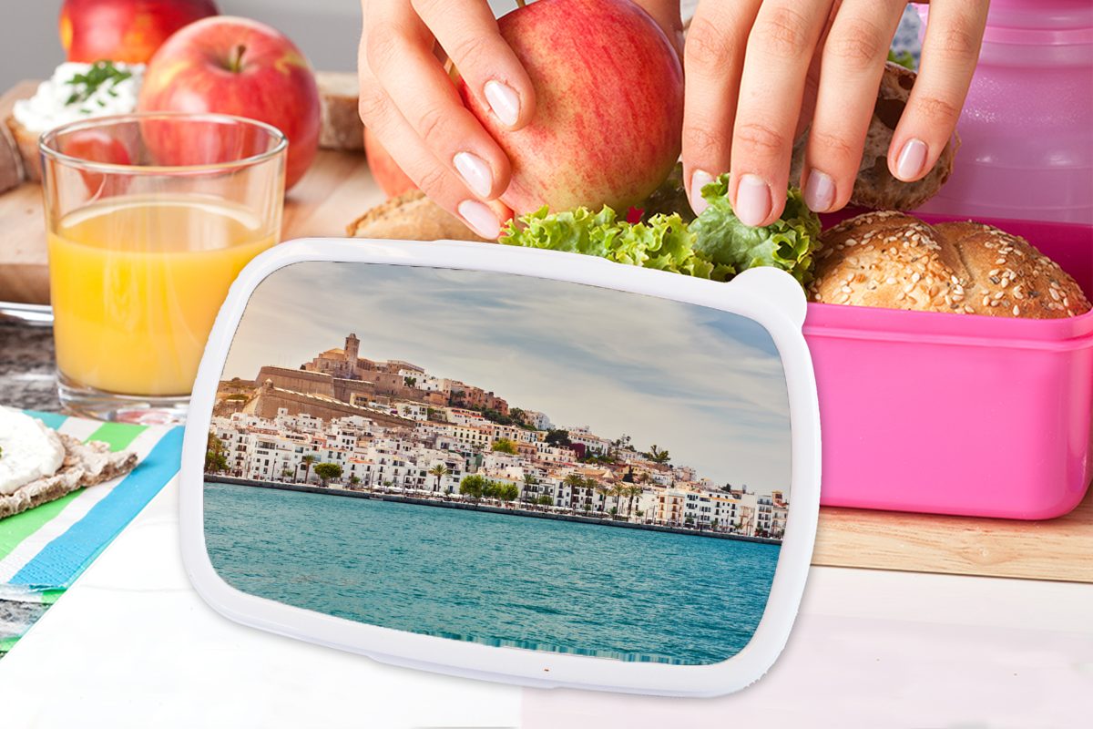 MuchoWow Lunchbox Dalt Vila Ibiza, für Brotdose Mädchen, auf (2-tlg), Snackbox, Erwachsene, Kunststoff Kunststoff, rosa Kinder, Brotbox