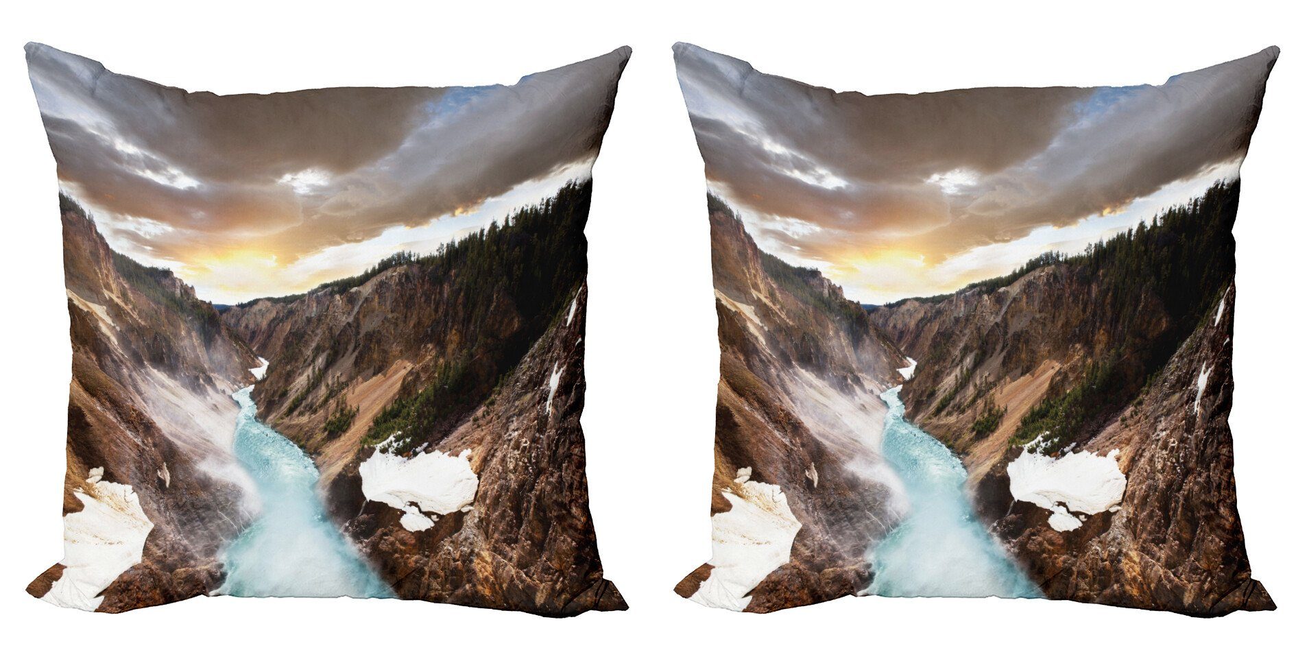 Modern (2 den Digitaldruck, Kissenbezüge Canyon auf Yellowstone Abakuhaus Accent Blick Doppelseitiger stone~~POS=HEADCOMP Wald Stück),