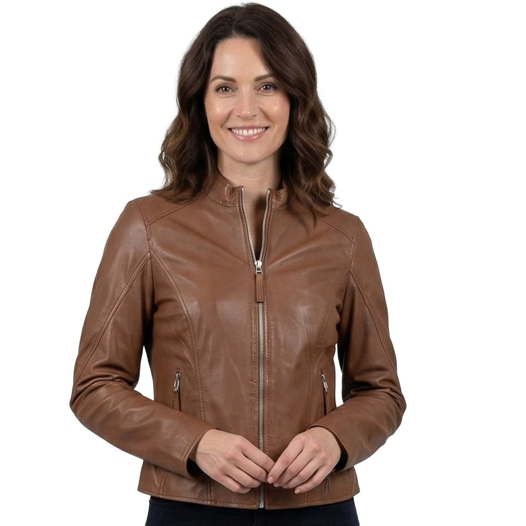 Jilani Lederjacke Fulya Jilani Collection - Damen Lederjacke Lammnappa mittelbraun