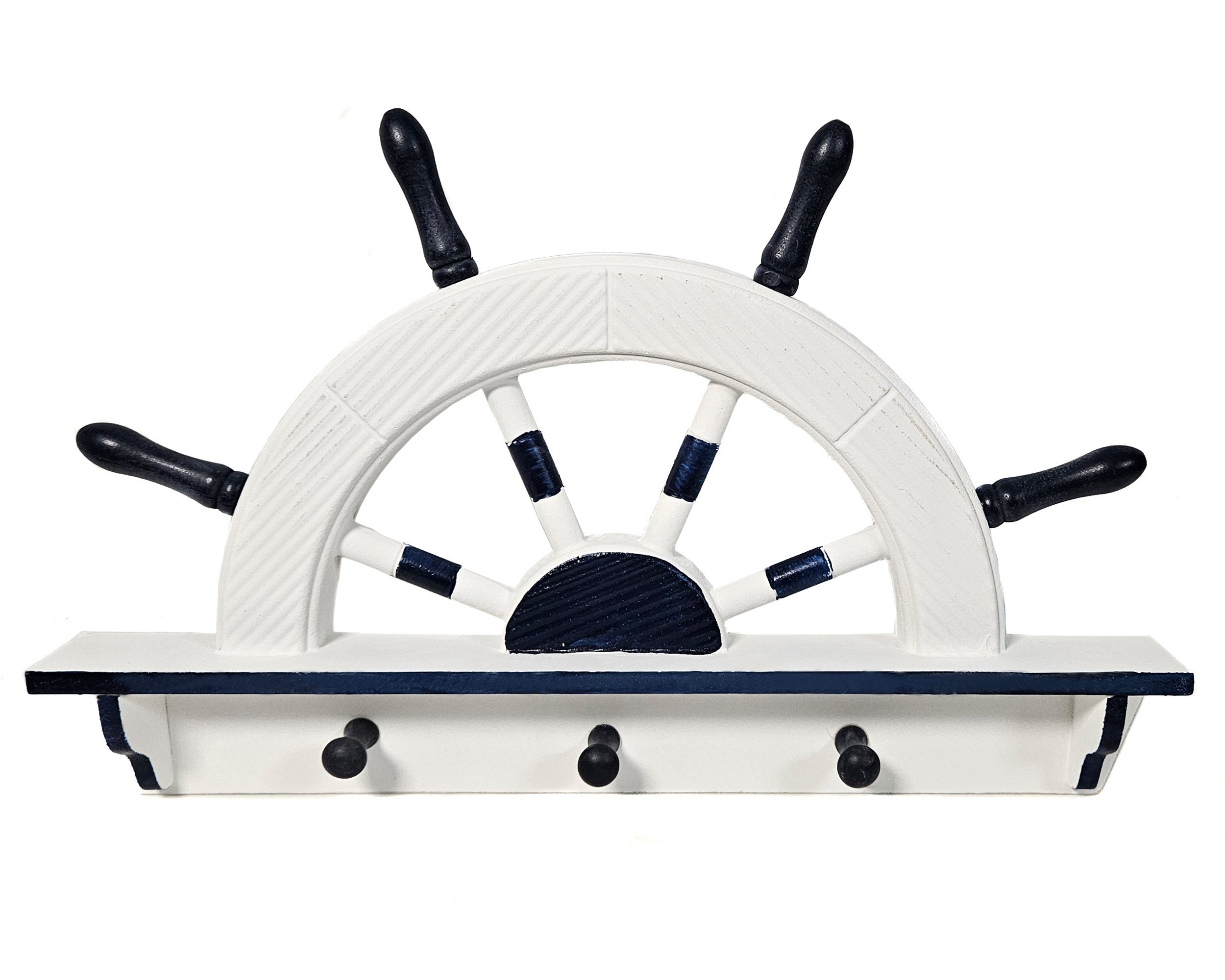 Yudu Garderobe Steuerrad-Form Holz Hakenleisten mit 3 Haken Maritim
