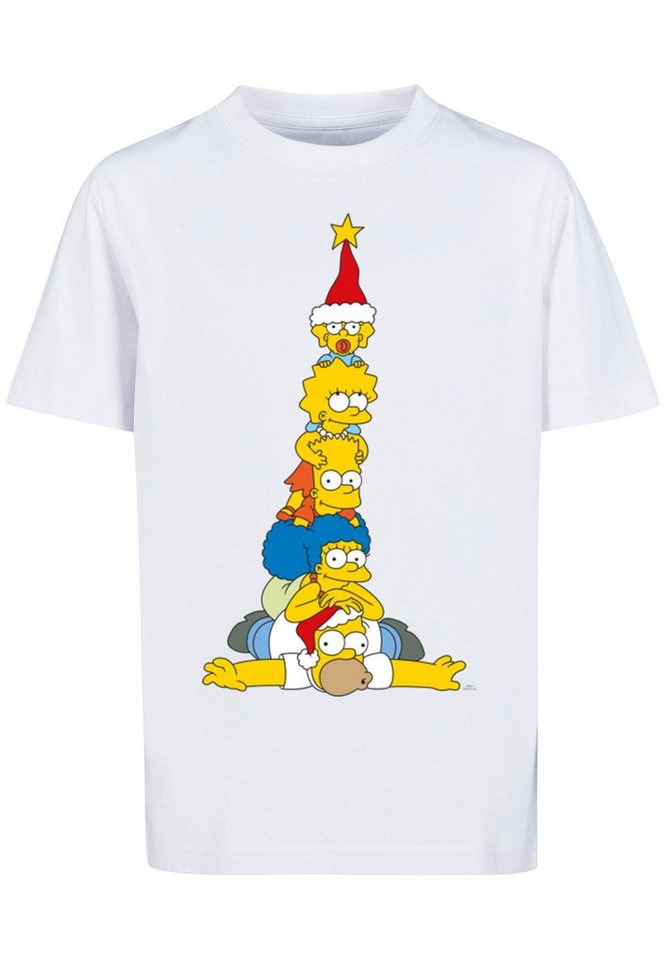 Christmas Weihnachtsbaum Sehr Tragekomfort Baumwollstoff hohem The mit weicher Simpsons T-Shirt F4NT4STIC Print, Family