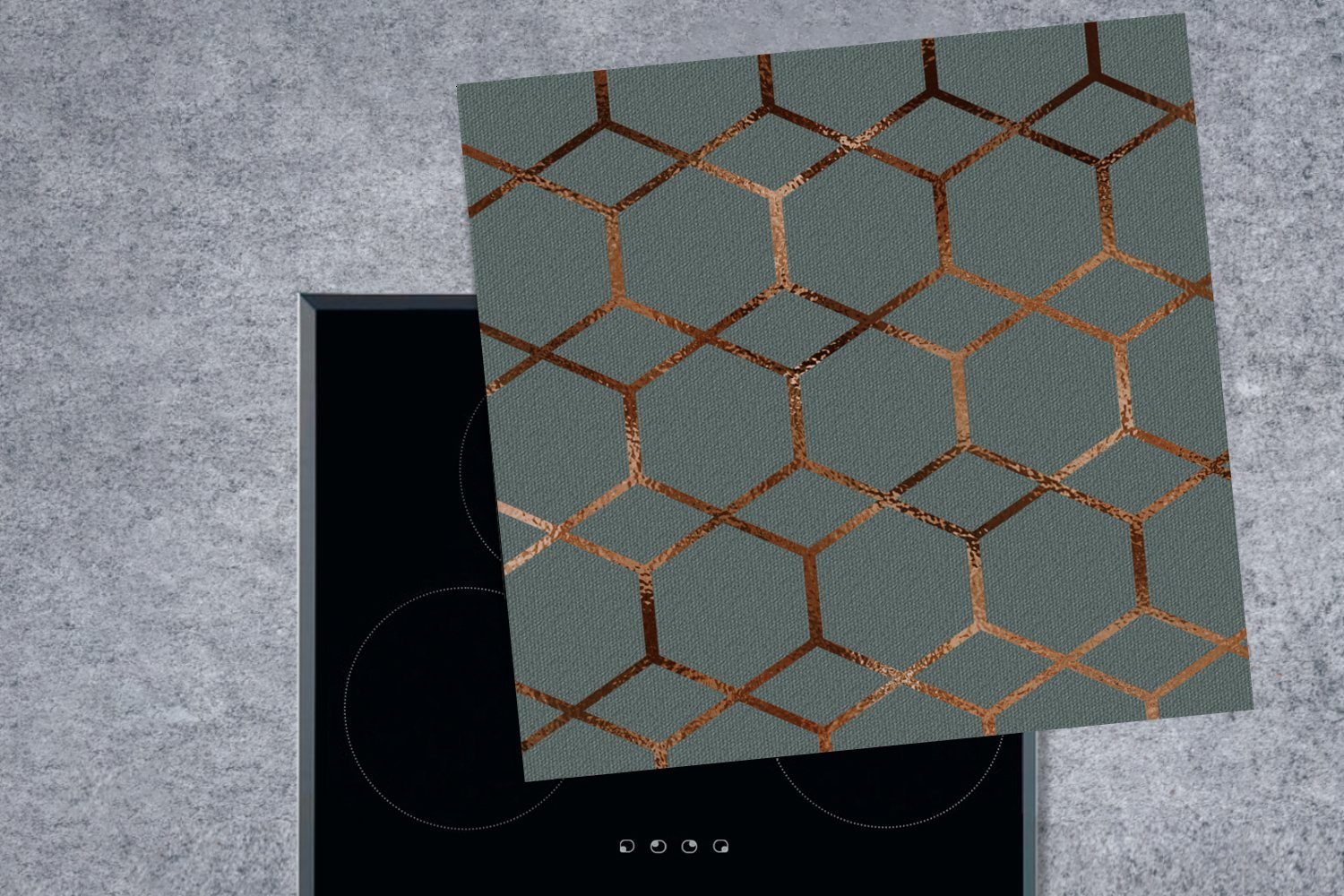 Blau Muster - Bronze, (1 78x78 Arbeitsplatte küche MuchoWow Herdblende-/Abdeckplatte - für cm, Ceranfeldabdeckung, tlg), Luxus Vinyl, -