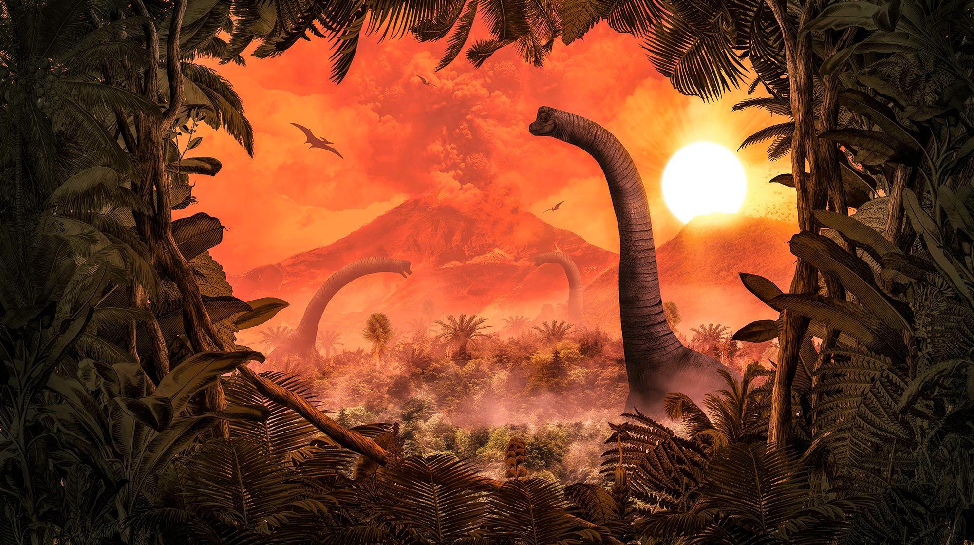Komar Vliestapete Digitaldruck Vlies - Brachiosaurus Panorama - Größe 500 x 280 cm, glatt, bedruckt, Kinderzimmer