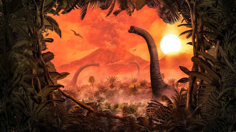 Komar Fototapete »Brachiosaurus Panorama«, glatt, Comic, Retro, bedruckt, mehrfarbig, BxH: 500x280 cm