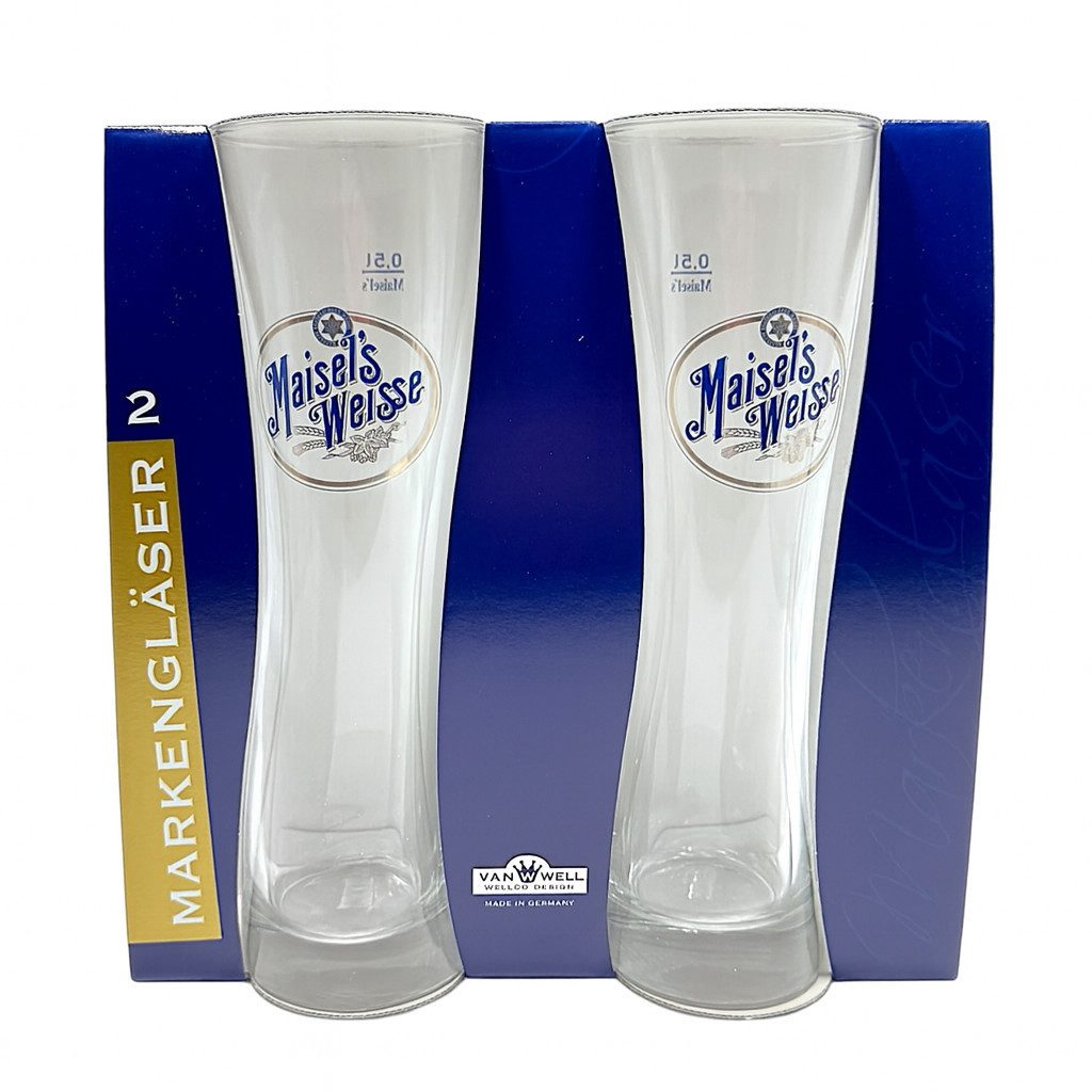 van Well Bierglas Maisel’s Weisse Weißbierglas 0,5 l 2er Set geeicht im Geschenkkarton, Traditioneller Weißbiergenuss im Markenglas