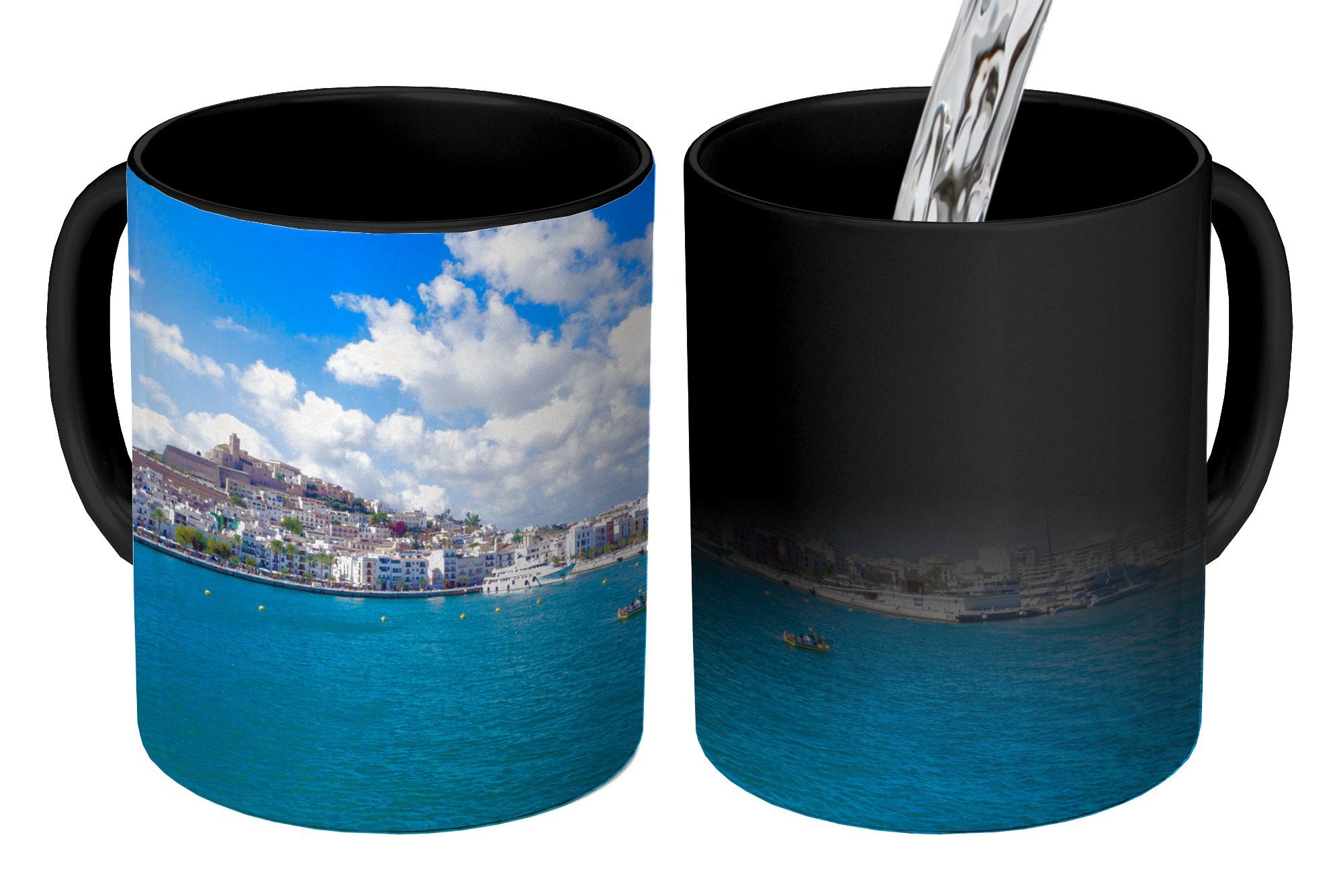 MuchoWow Tasse Yachthafen auf Ibiza, Keramik, Farbwechsel, Kaffeetassen, Teetasse, Zaubertasse, Geschenk