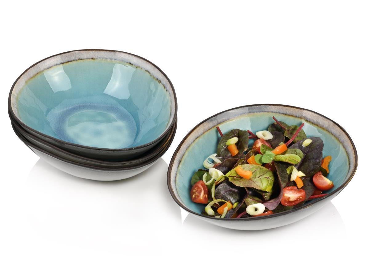 SÄNGER Salatschüssel Capri, Steingut, (Set, 4-tlg), mit Krakellee-Effekt, Handmade, Premium Collection