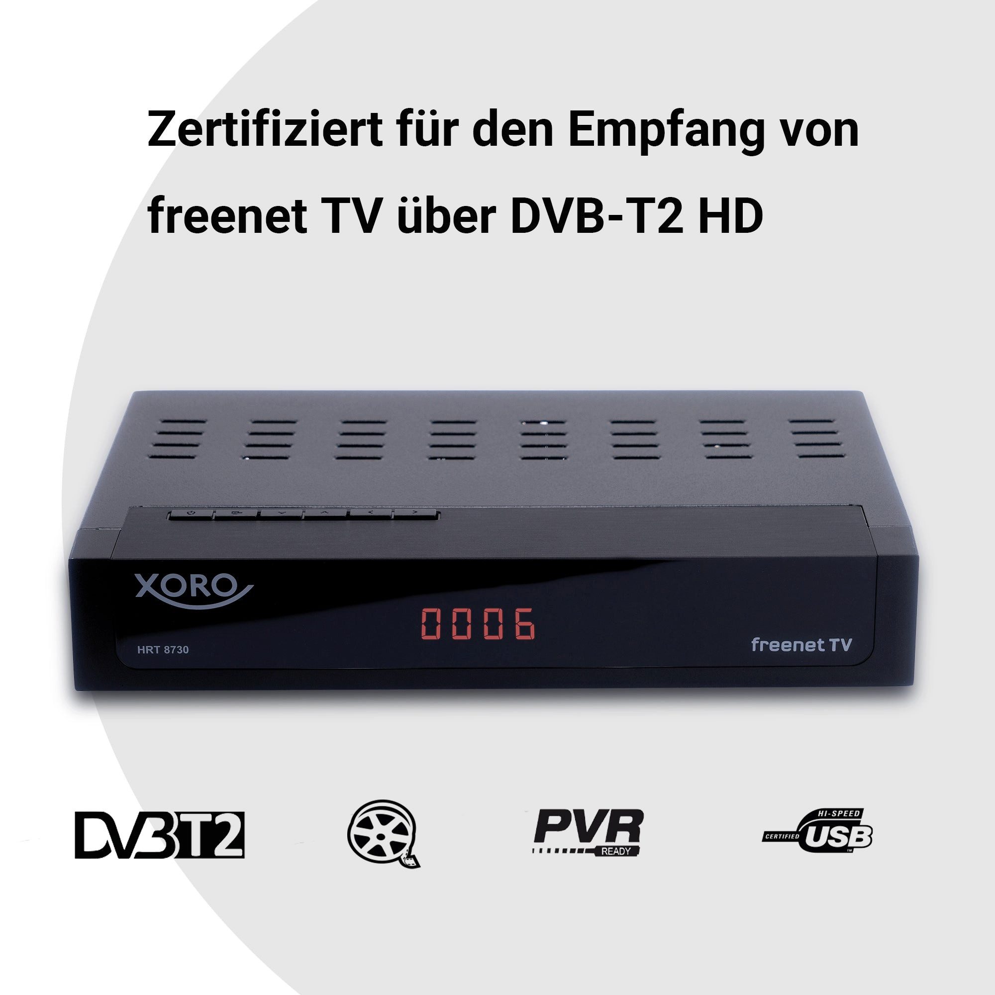 Xoro HRT 8730 DVB-T2 HD Receiver inkl. Antenne & HDMI, 6 Mon. freenet TV DVB-T2 HD Receiver (Ethernet, FullHD‑Receiver mit USB‑Recorder, Irdeto und freenet TV Zertifizierung)
