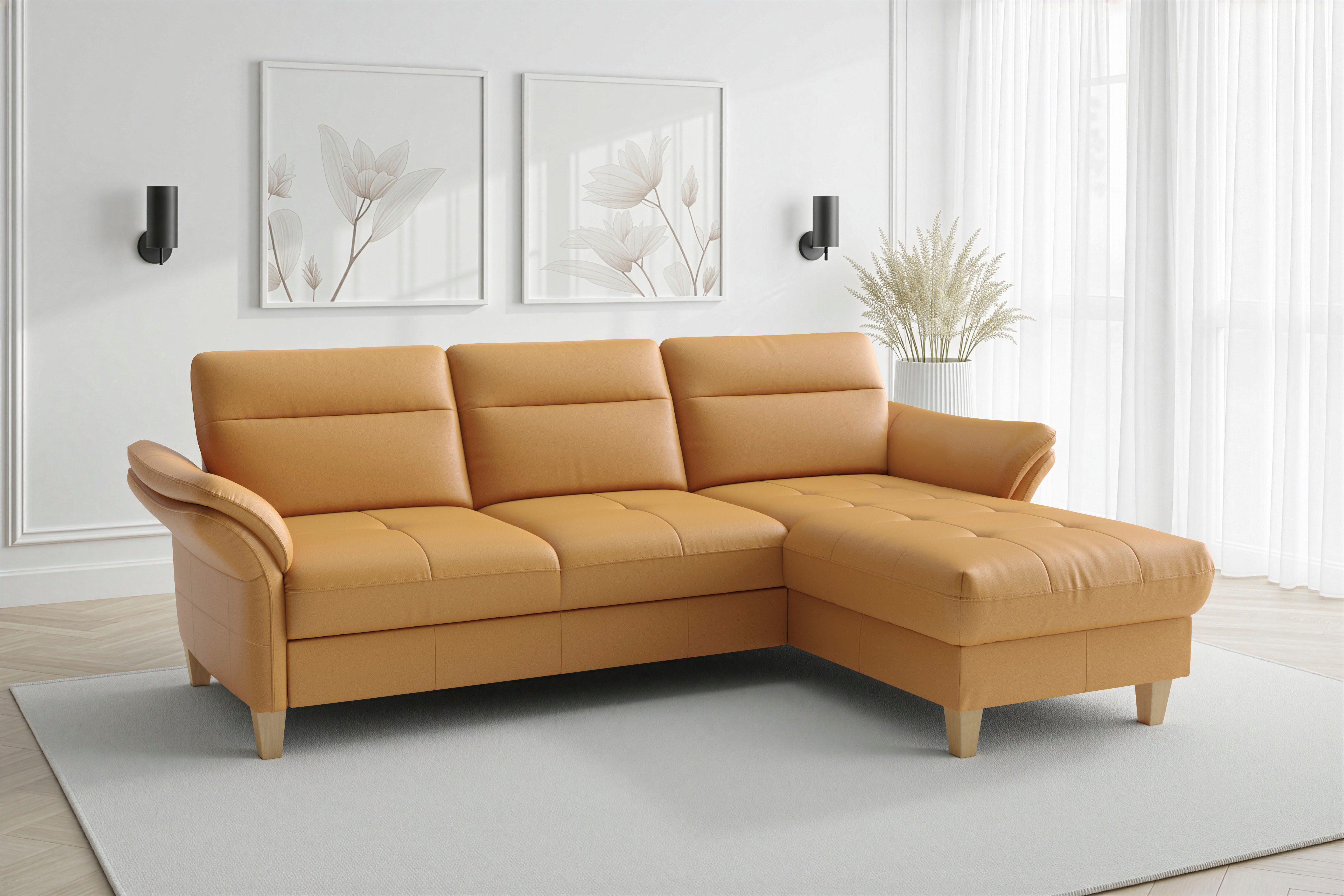 sit&more Ecksofa Pamela L-Form, B:230 cm, Leder, Recamiere links o. rechts, wahlweise mit Armteilverstellung, optional Schlaffunktion & Bettkasten