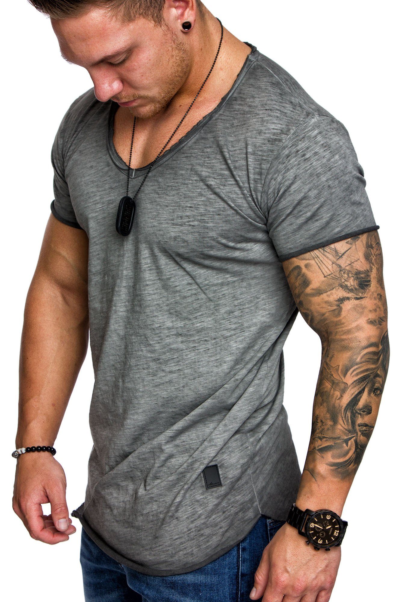 T-Shirt NYC Basic Oversize T-Shirt mit V-Ausschnitt