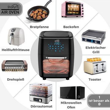 Starlyf Heißluftfritteuse Air Oven XXL, 1700,00 W, 12 Liter Fritteuse mit 10 Programmen, Rotisserie-Funktion, Drehspieß
