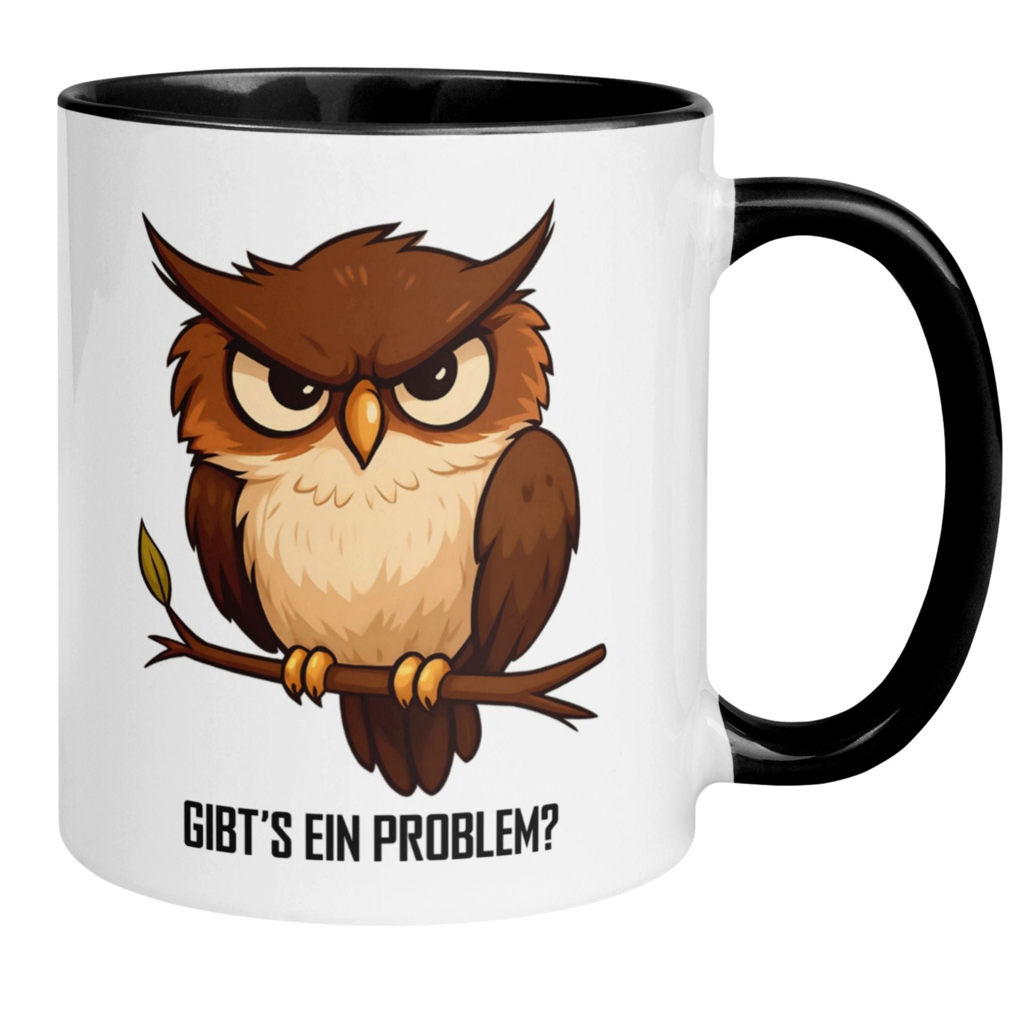 Momentals Tasse Eule – „Gibt’s ein Problem?“ – lustiges Eulen Geschenk Morgenmuffel, Gratis Versand · Links-&Rechtshänder · Spülmaschinenfest