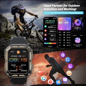 HOFIT Smartwatch (1,83 Zoll, Android, iOS), mit Telefonfunktion,Fitnessuhr, IP68 Wasserdicht Sportuhr, Sportmodi