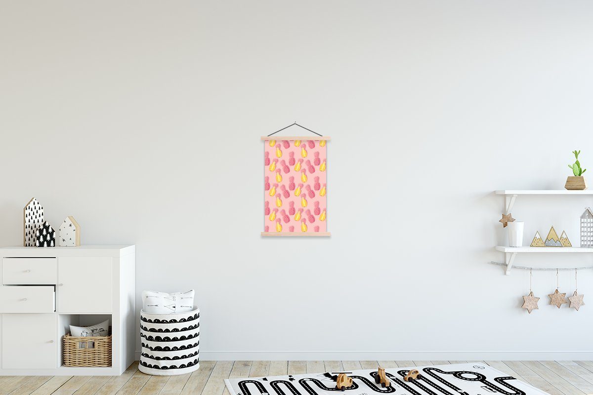 MuchoWow Poster Sommer - Ananas - Muster, (1 St), Posterleiste, Textilposter für Wohnzimmer, Bilderleiste, Magnetisch