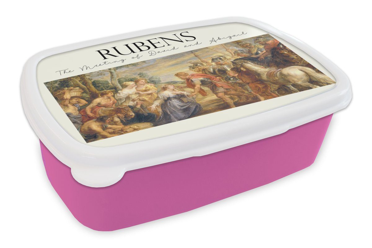 MuchoWow Lunchbox Kunststoff Brotbox Das Abigail und von Erwachsene, für Treffen Kunststoff, Meister, Brotdose Rubens Kinder, Mädchen, David - Alte (2-tlg), - rosa Snackbox