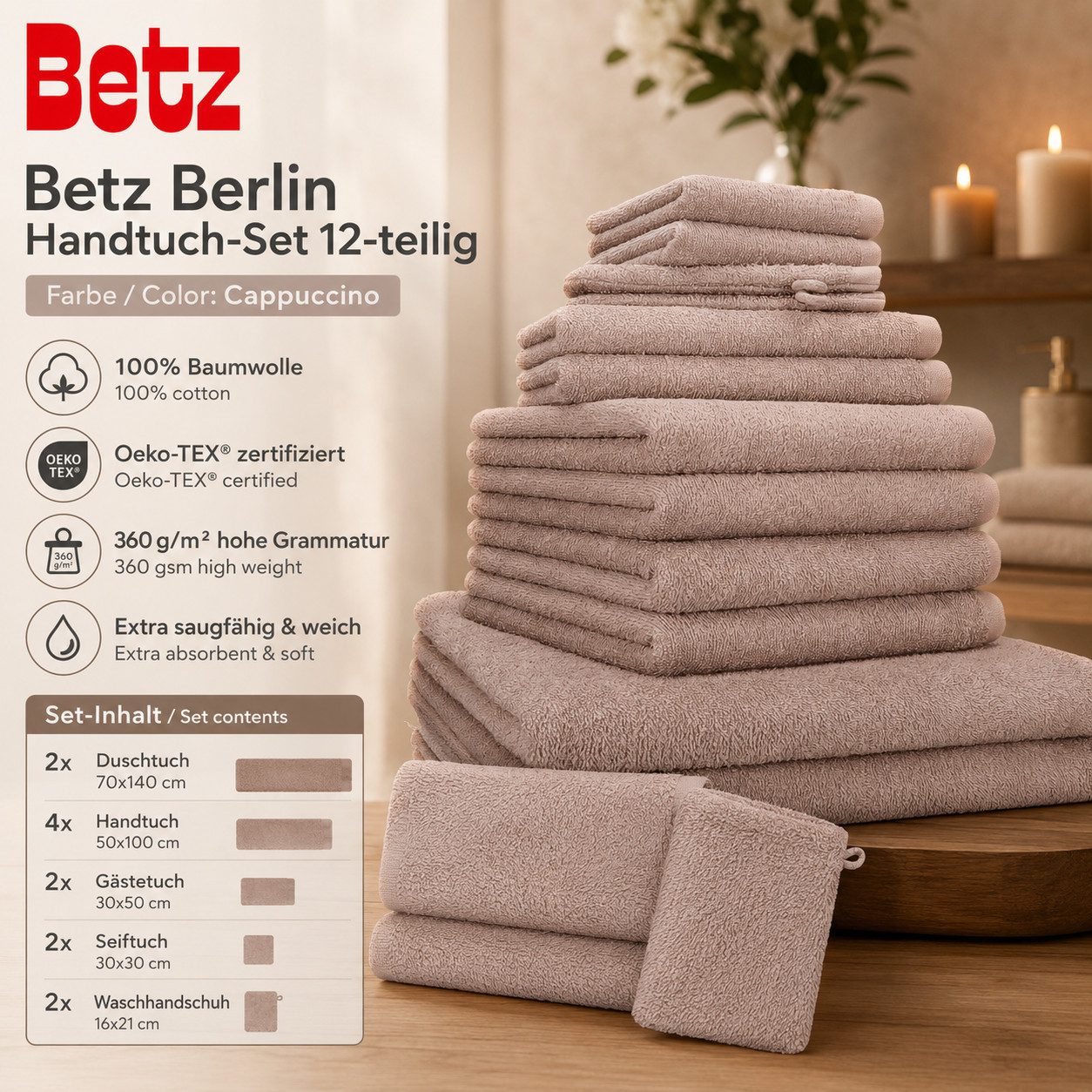 Betz Handtuch Set Betz 12 tlg. Handtuch Set Berlin, 100% Baumwolle (12 Teile, 12-St)