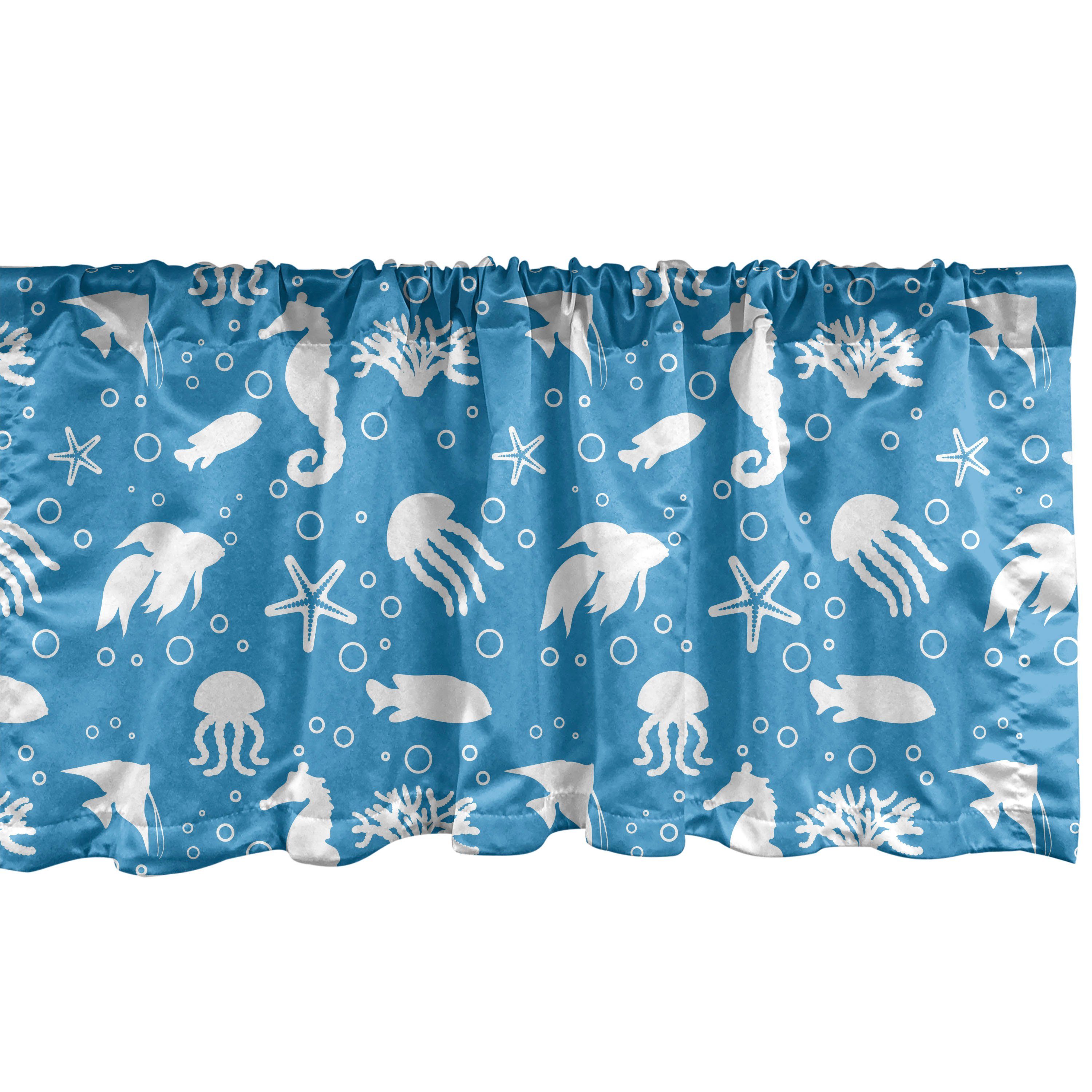 Scheibengardine Vorhang Volant für Küche Schlafzimmer Dekor mit Stangentasche, Abakuhaus, Microfaser, Leben im Meer Marine Seahorse Pipefish