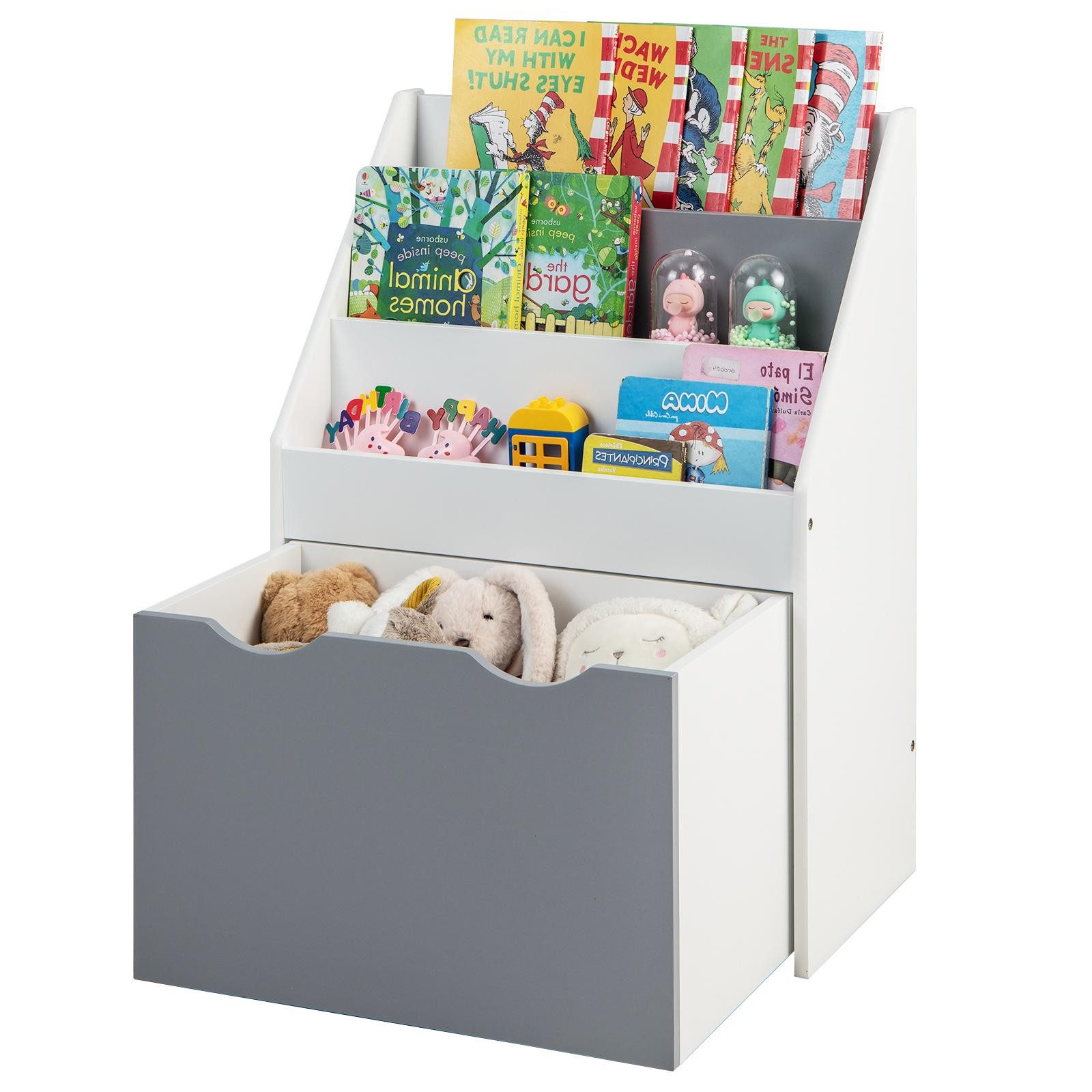 KOMFOTTEU Bücherregal Spielzeugregal, mit 4 Universalräder & 3 Fächern