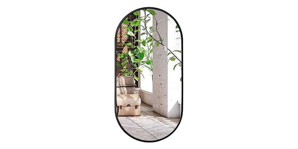 Best for Home Badspiegel Ovaler Spiegel mit schwarzem Aluminiumrahmen – Loft Style, vielseitig