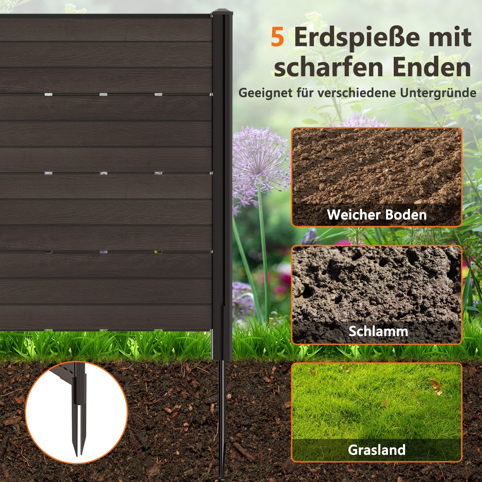 KOMFOTTEU Gartenzaun, Sichtschutzzaun mit Schutzkappen & günstig online kaufen