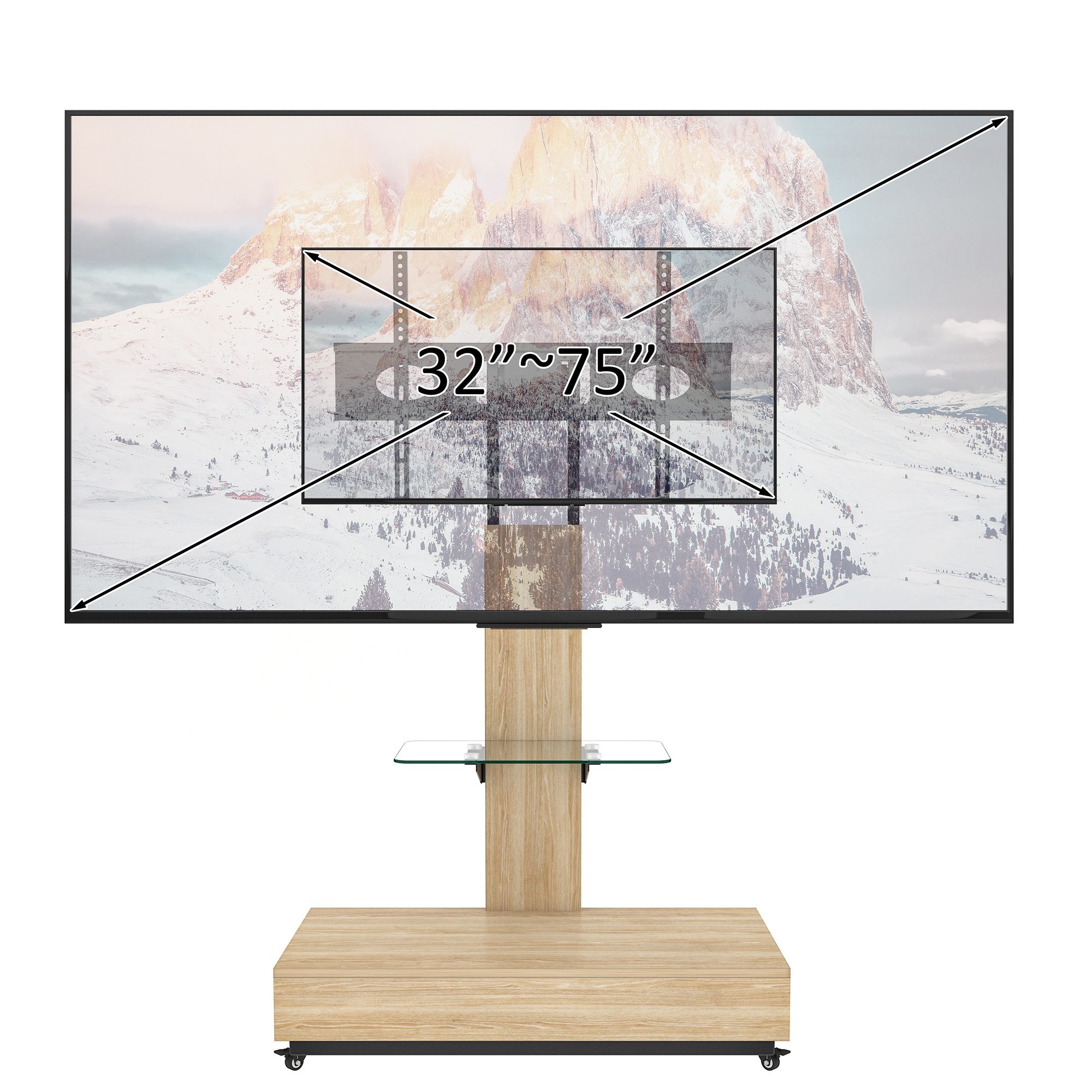 REDOM TV-Ständer TV-Schrank mit Schubladen und höhenverstellbarem mobilen TV-Wagen, (Für 32 bis 75 Zoll Fernseher, mit natürlicher Oberfläche, TV-Regal TV Board)