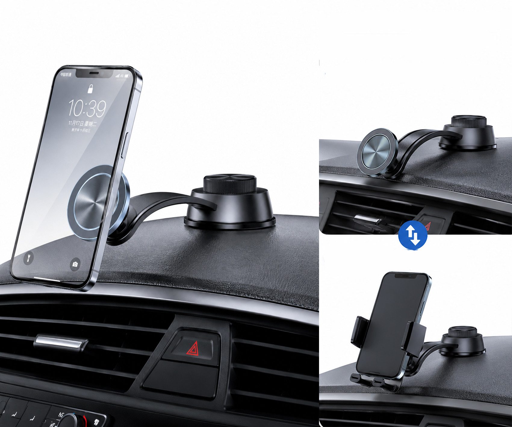 Fyrove Smartphone-Halterung 2 in1 Magnetische Handyhalterung Auto,MagSafe-kompatibel, (Magnet & Klemmhalterung, Memory-Metall Schwanenhals, Vibrationsfrei,1,8 kg Haltekraft)