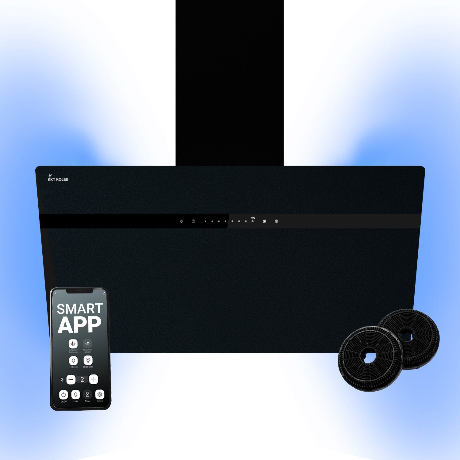 KKT KOLBE Wandhaube Wandhaube Dunstabzugshaube 80cm STYLE8005SMAO RGBW Ambientebeleuchtung Wandhaube Dunstabzugshaube 80cm STYLE8005SMAO RGBW Ambientebeleuchtung, Kopffrei / 80cm / Smarte WiFi-App / Schwarz / Glas / Schräghaube