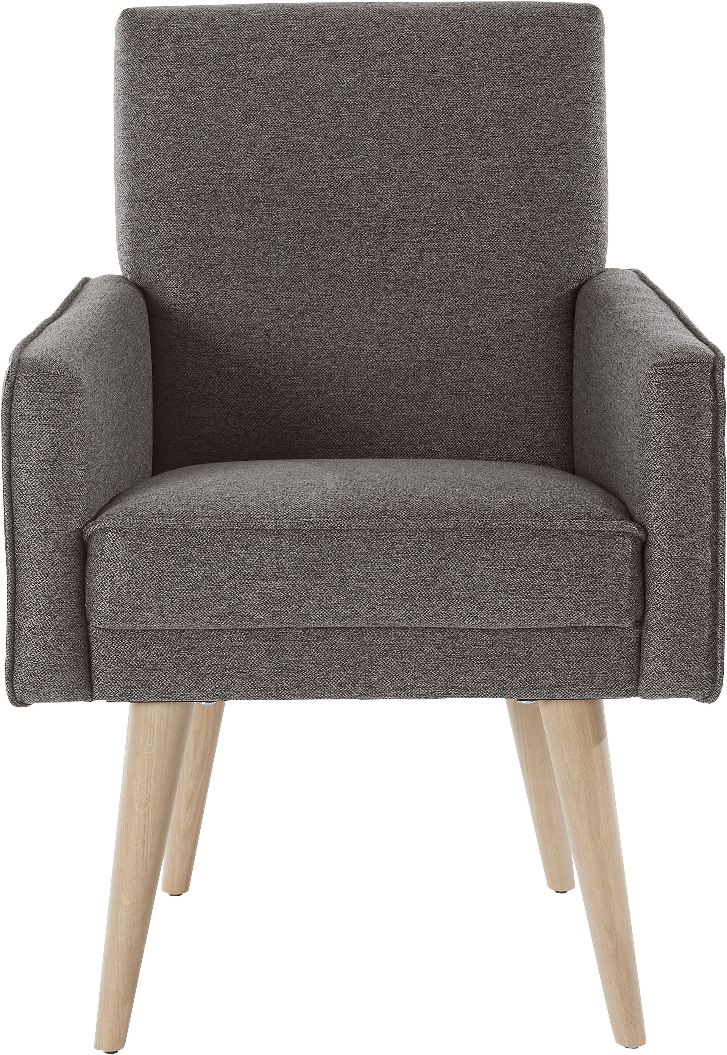 exxpo - sofa fashion Sessel Lungo, Loungesessel mit moderner Kedernaht, bequem und elegant, Breite 64 cm, hoher Holzfuß