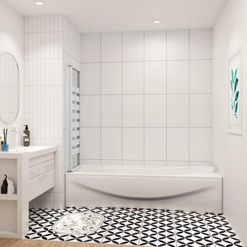 duschspa Badewannenaufsatz 130x140cm links Faltwand Duschwand Trennwand mit weißen Streifen, Einscheibensicherheitsglas, Sicherheitsglas, (Set), Glas