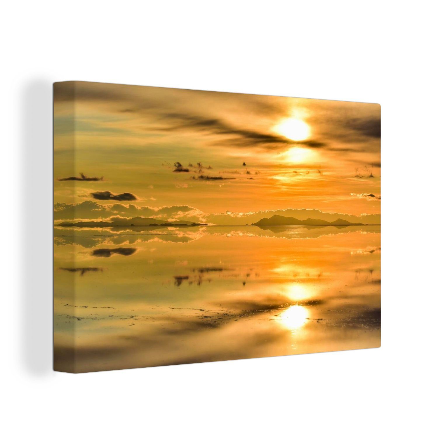 OneMillionCanvasses® Leinwandbild Sonnenuntergang über dem Salzsee Salar de Uyuni in Bolivien, (1 St), Wandbild Leinwandbilder, Aufhängefertig, Wanddeko, 30x20 cm