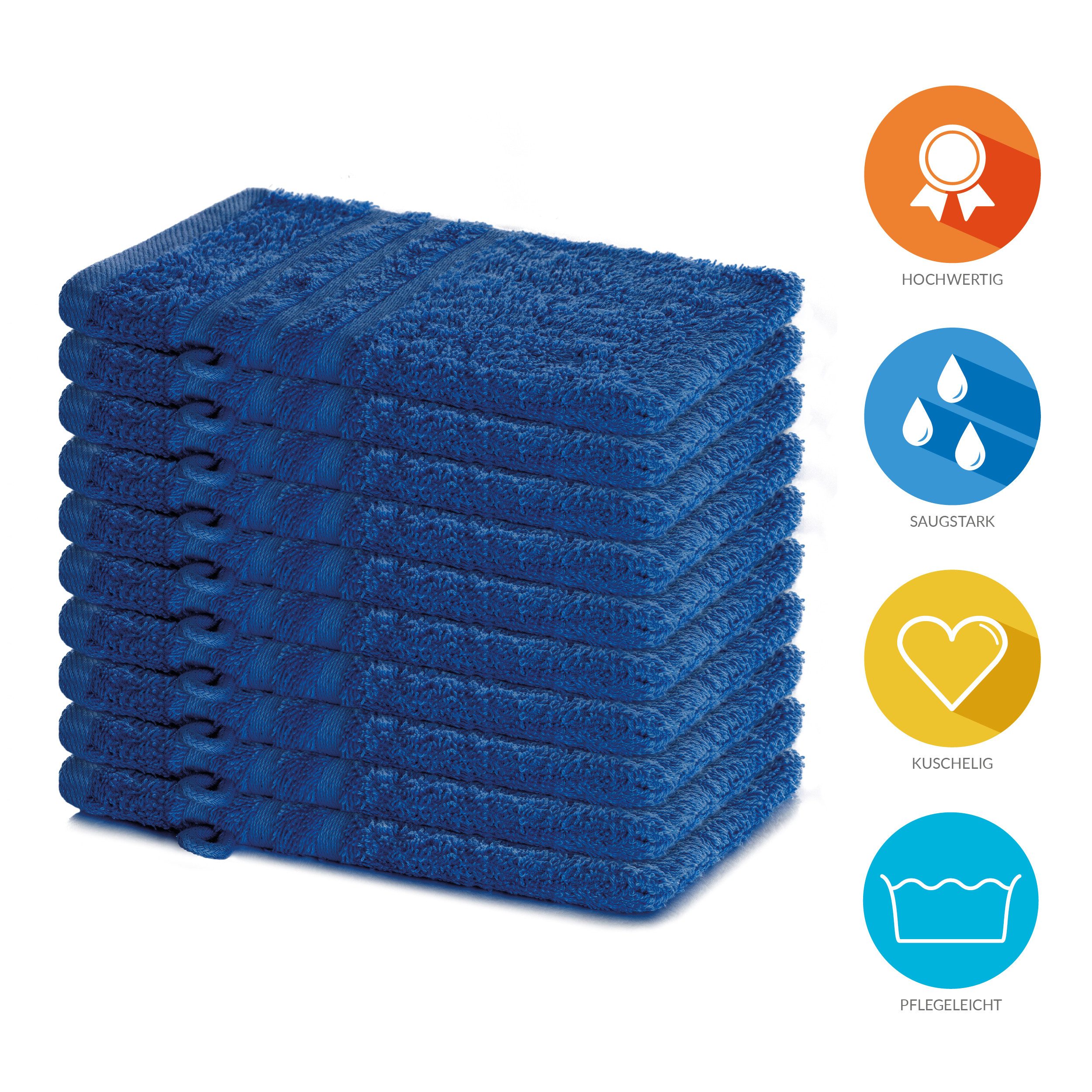 Lavea Waschhandschuh 10er Set Waschhandschuhe, 15 x 21 cm, Elena-Frottierserie, Waschlappen, 100% Baumwolle (10er Set), 500 g/m² Frottier, weich & saugstark, pflegeleicht