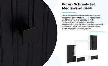 Furnix Wohnwand SARAI Mediawand 4-teilig modern ohne LED, (Set, mit TV-Schrank, Hochvitrine, Hängevitrine, Wandregal), teilverglaste Türen