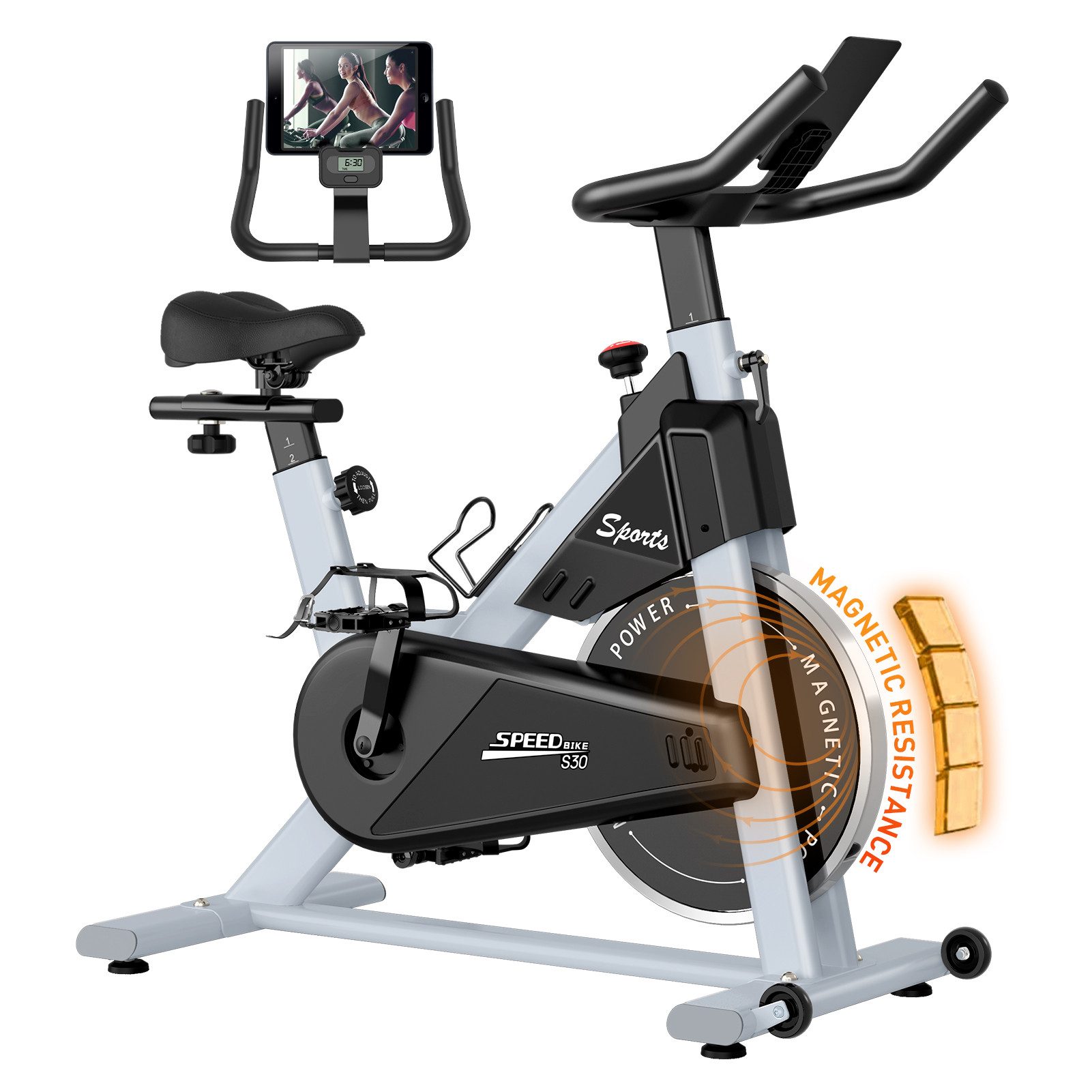 PASYOU Speedbike PASYOU Magnetisches Trainingsrad für zu Hause-Belastbarkeit 150 kg, Magnetischer Widerstand, LCD Monitor mit RPM, IPad-Halterung