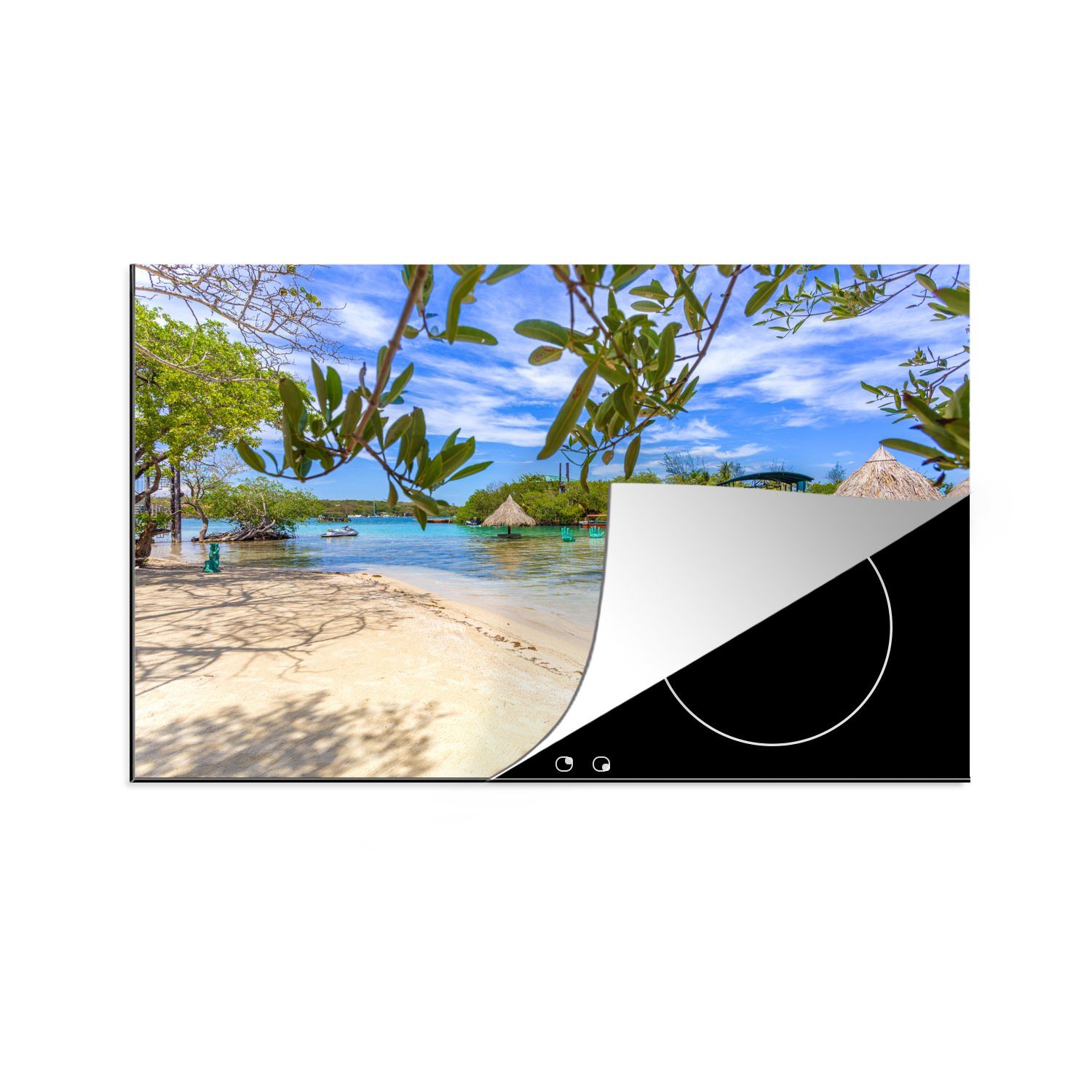 MuchoWow Herdblende-/Abdeckplatte Strand der Bay Islands, Vinyl, (1 tlg), 81x52 cm, Induktionskochfeld Schutz für die küche, Ceranfeldabdeckung