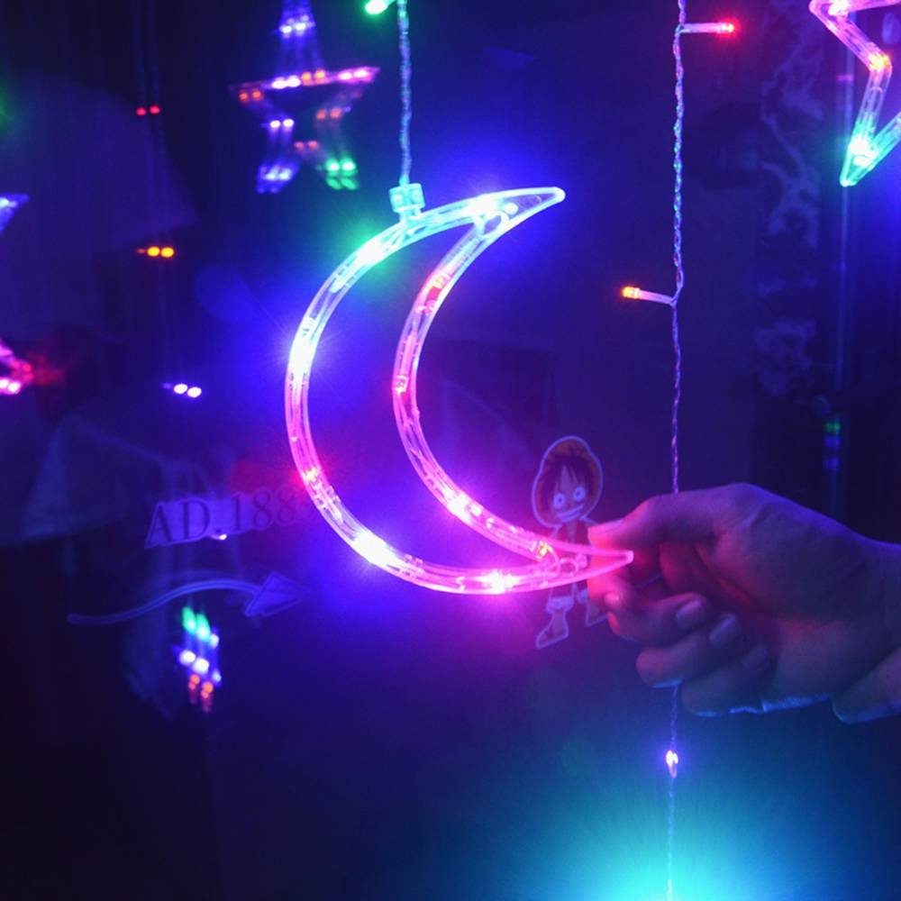 Mehrfarbig( Sterne Sunicol Islam A) LED-Lichterkette Eid 3.5M Lichtervorhang Modi,Ramadan Lichternetz,8 Nachtlicht,
