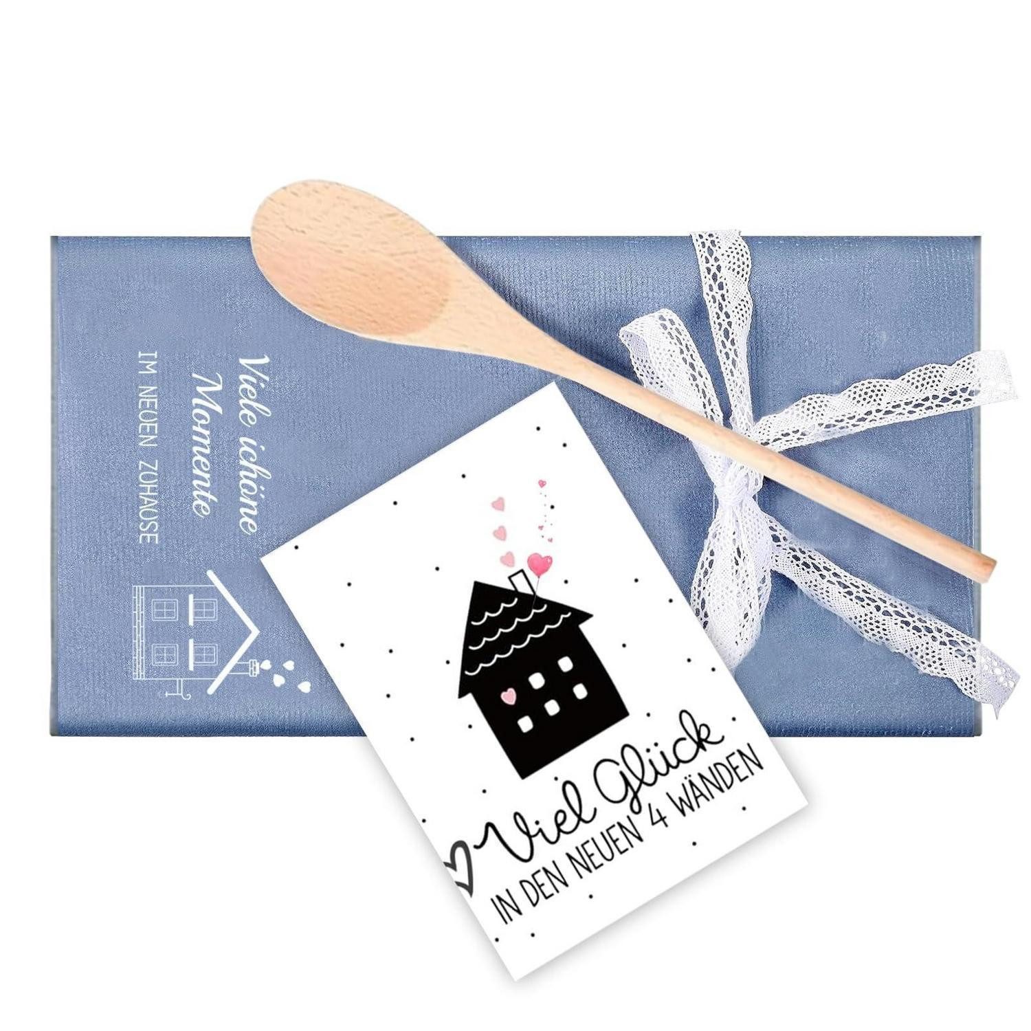 LuxusKollektion Geschirrtuch Einzugsgeschenk Set Geschirrtuch Kochlöffel Grußkarte