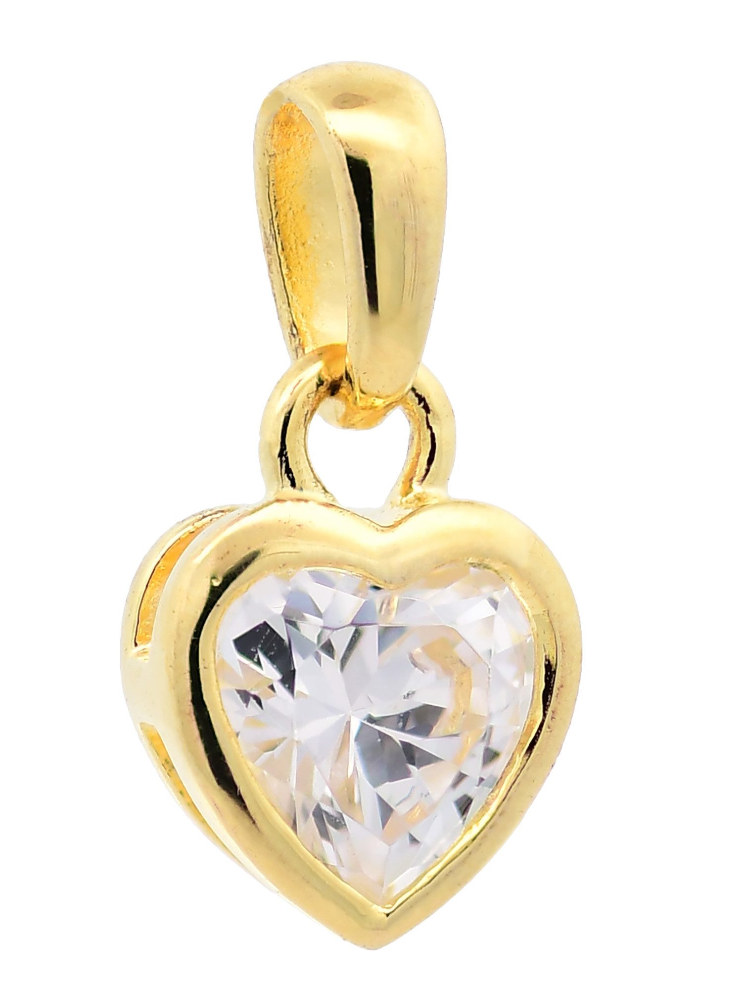 HOPLO Kettenanhänger Anhänger Herz Zirkonia massiv 925 Sterlingsilber vergoldet, Made in Germany
