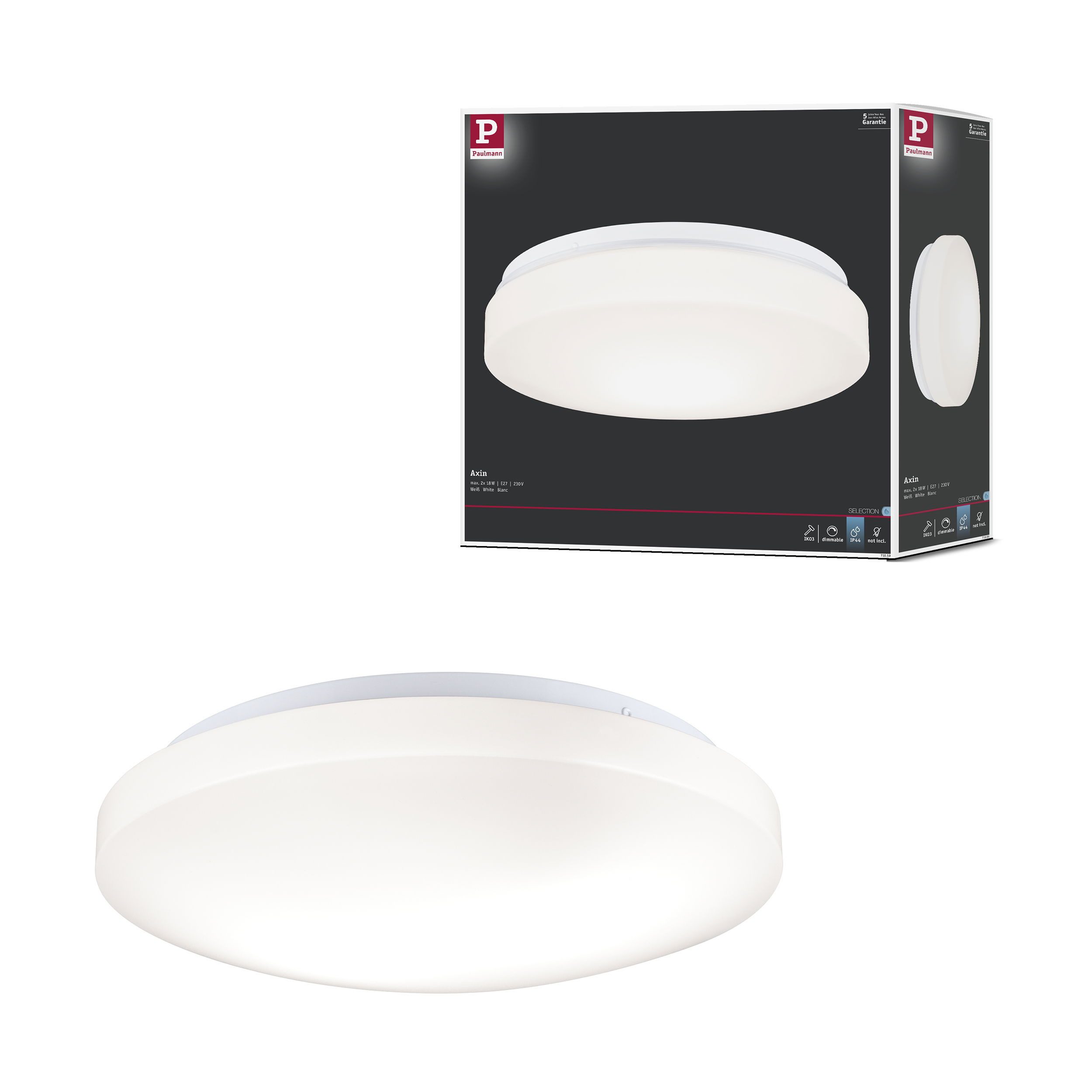 Paulmann Deckenleuchte Axin IP44 E27 230V max. 2x18W Weiß, ohne Leuchtmittel, dimmbar – Bild 4 von 5