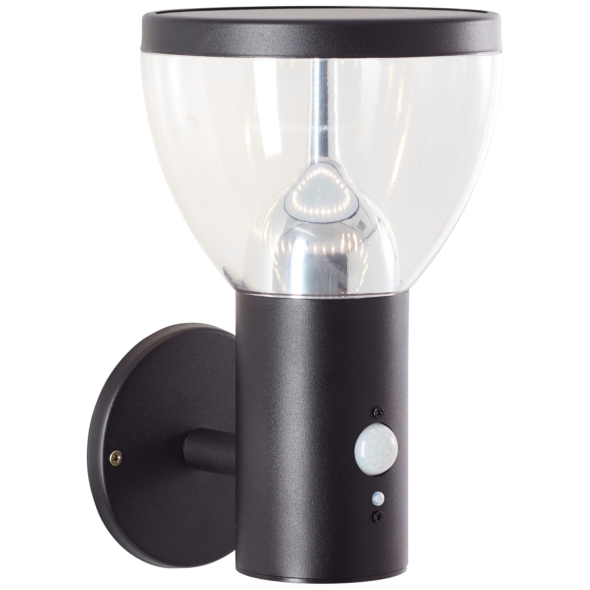 Brilliant LED Außen-Wandleuchte Tulip, Bewegungsmelder, LED fest integriert, Warmweiß, LED Außenwandleuchte, Solar, 25 cm, 430 lm, 3000 K, Edelstahl, schwarz
