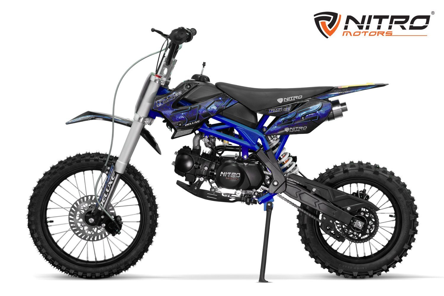Nitro Motors Dirt-Bike Motocross 125cc midi Kinder Dirtbike Sky 17/14" Crossbike Pitbike, 4 Gang Blau
