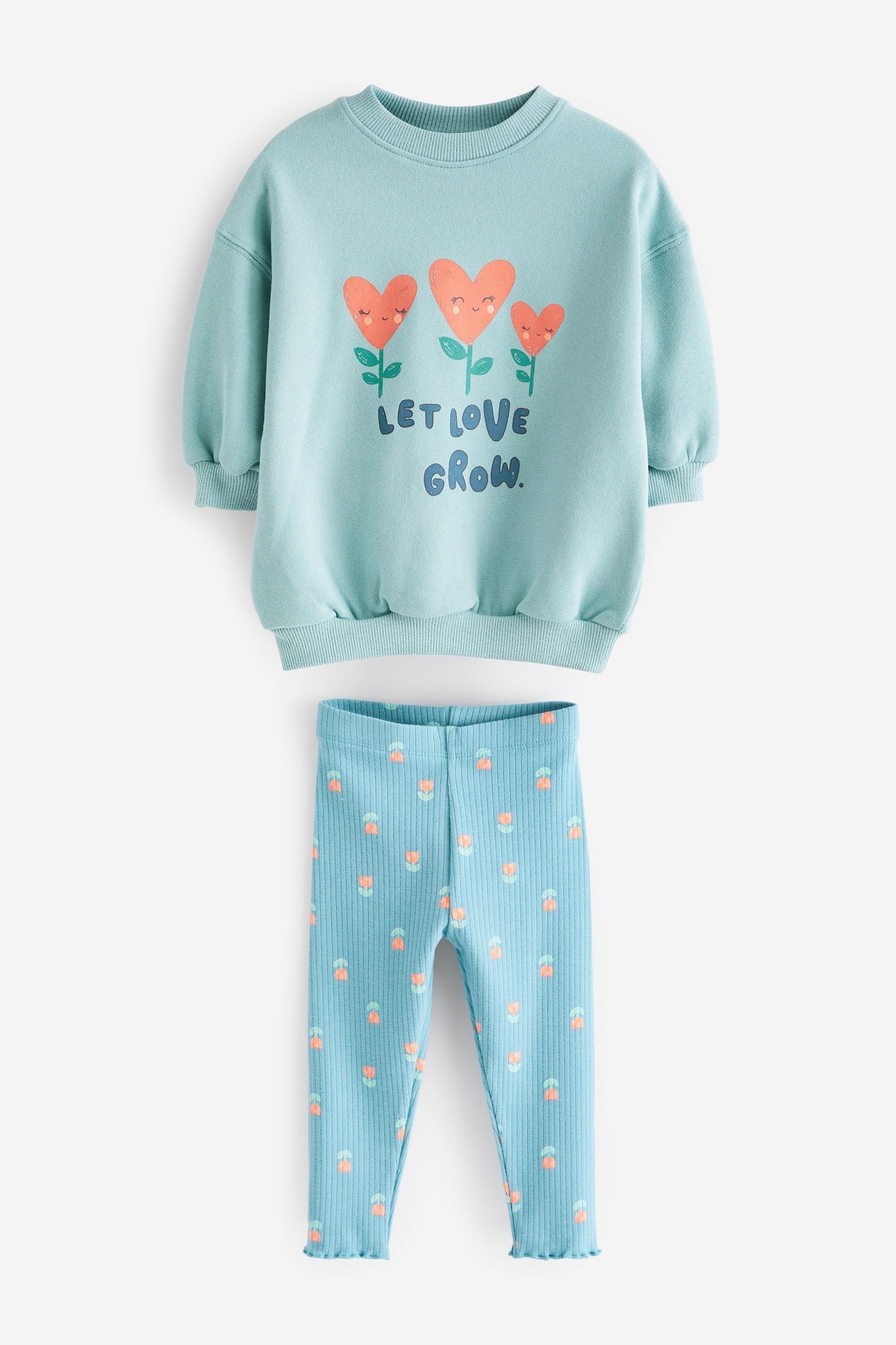 Next Shirt & Leggings Bedrucktes Sweatshirt und Leggings im Set (2-tlg) Teal Flowers