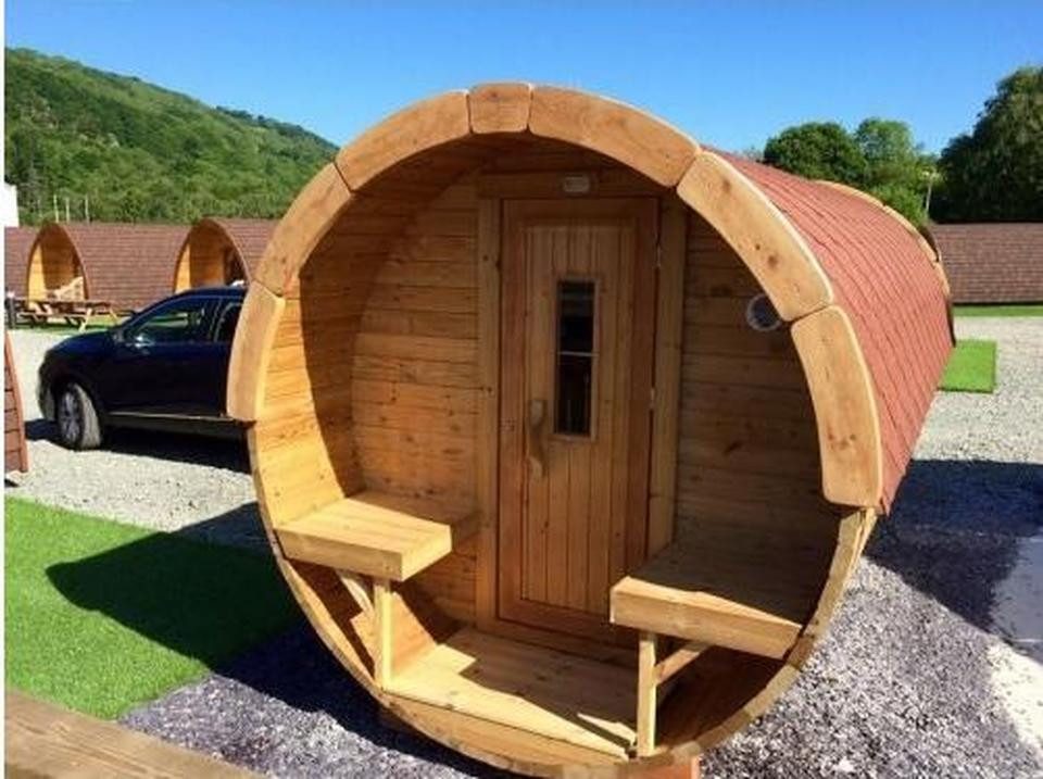 JVmoebel Fasssauna Holzfasssauna für den Garten mit Edelstahl-Elementen in Braun, (1-St) Made in Europe