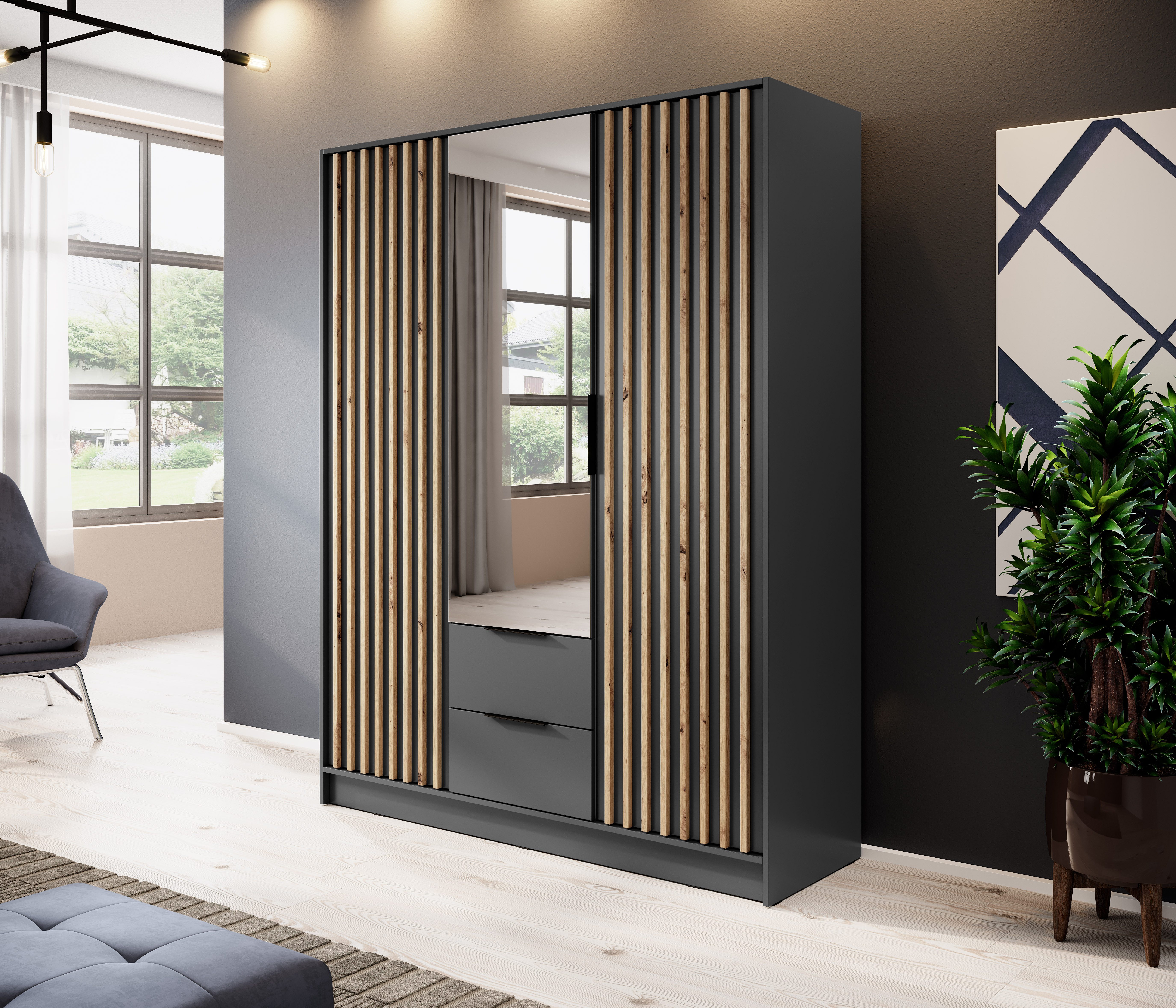 MOEBLO Kleiderschrank JOHN (Latten aus Holz, günstig online kaufen