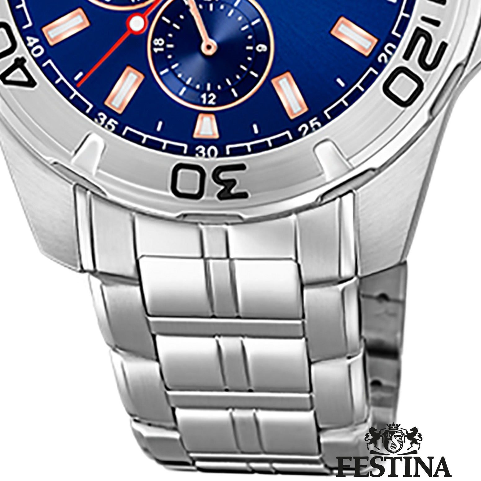 Festina Multifunktionsuhr Festina Herren Uhr F20445/5 Stahl, (Analoguhr), Herren Armbanduhr rund, Edelstahlarmband silber