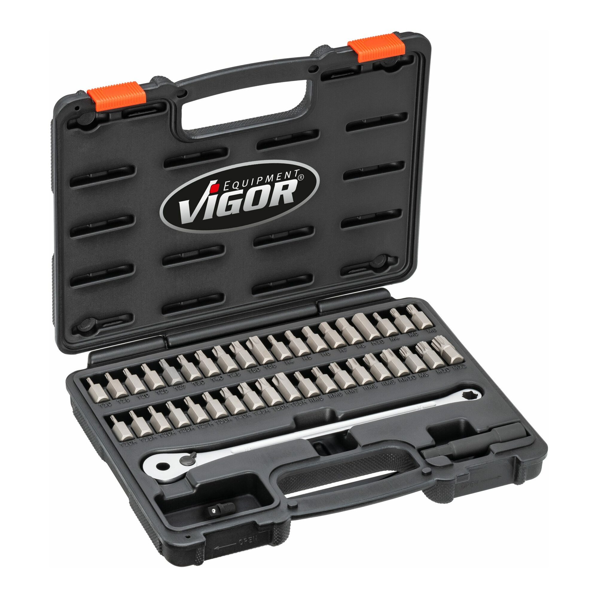 VIGOR Steckschlüssel VIGOR Ratschenschlüssel, Bit Satz, V7784, 3/8 Zoll (10 mm) Sechskant T