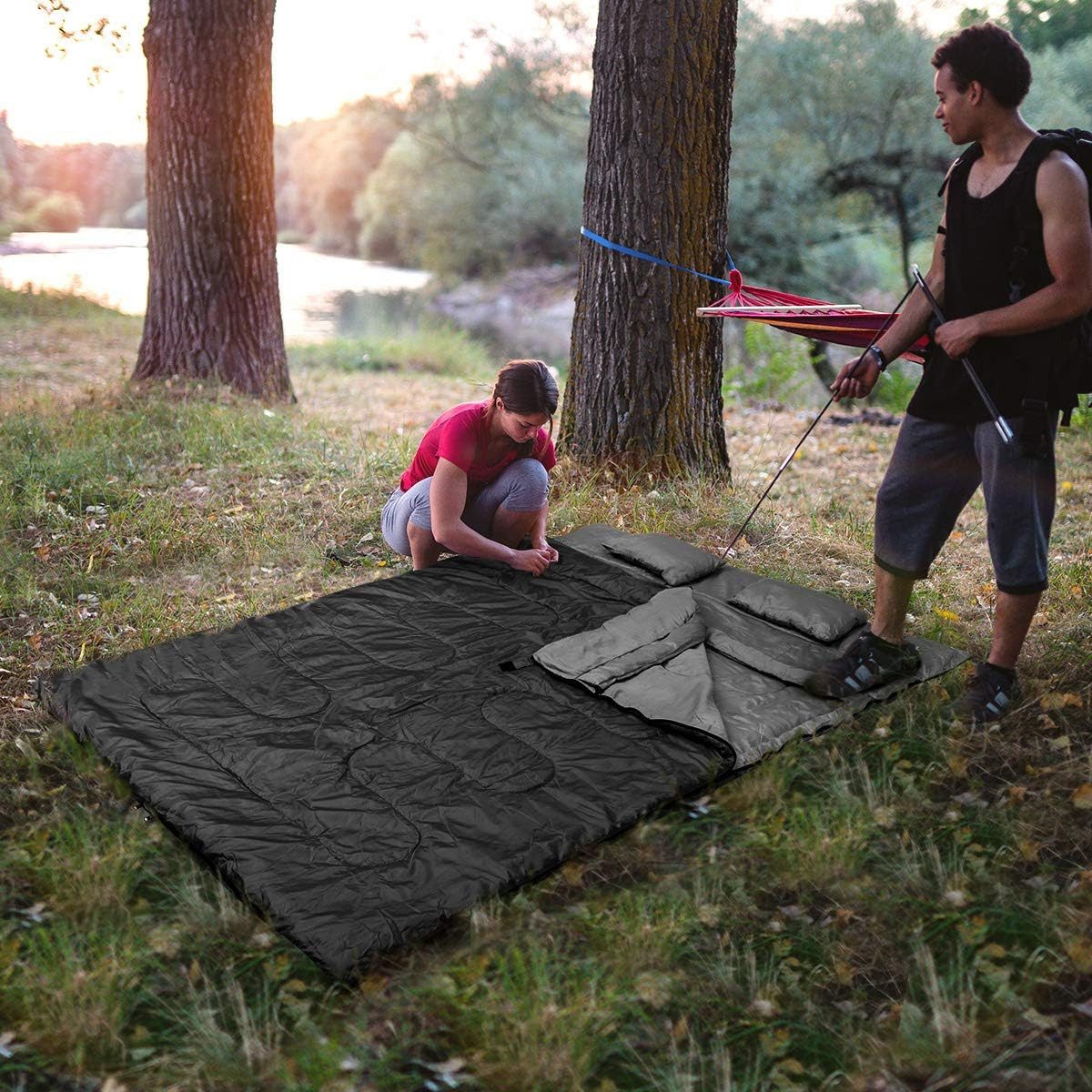 COSTWAY Doppelschlafsack, 220x150cm, 2 Personen+Kissen, 3 günstig online kaufen