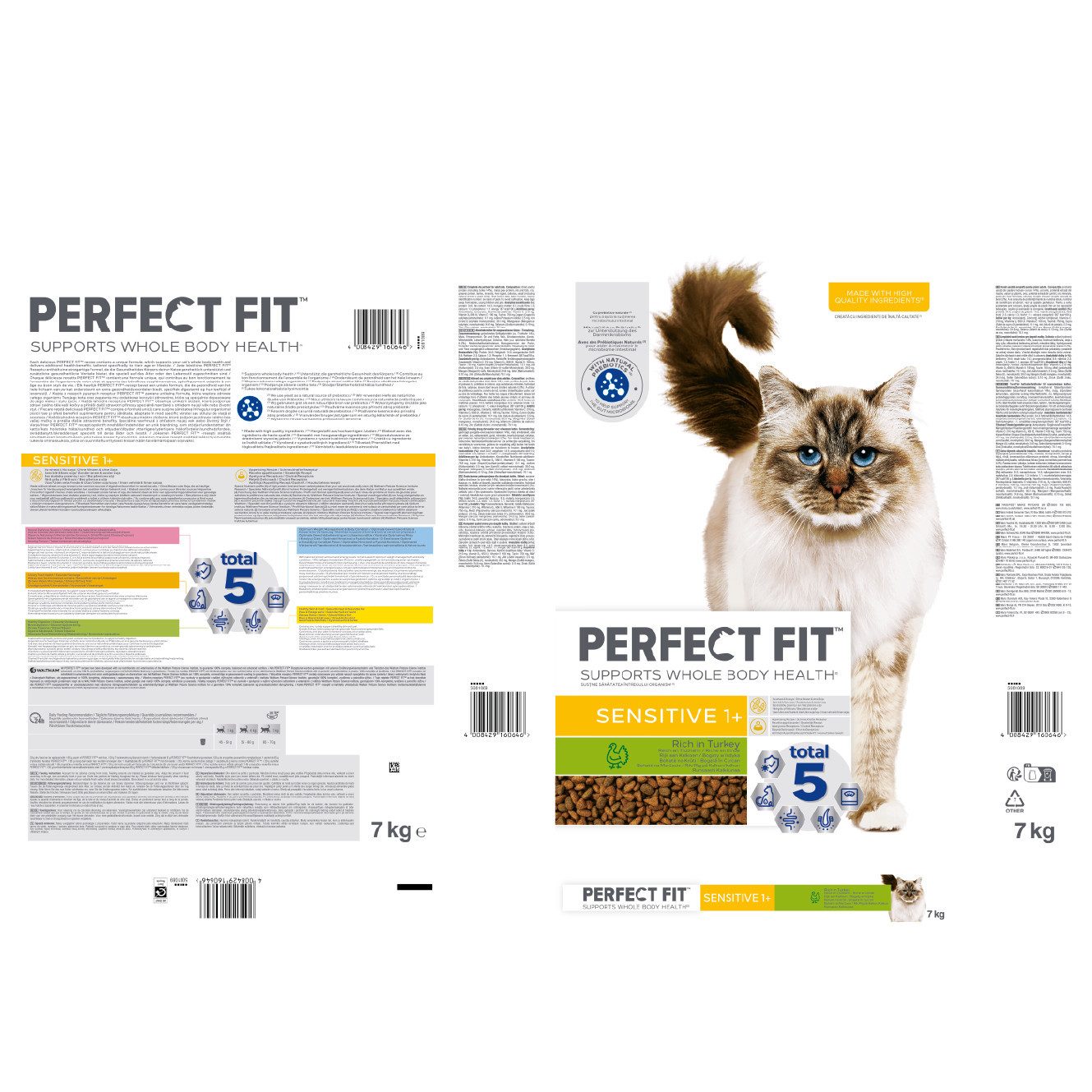 Perfect Fit PERFECT FIT™ Katze Beutel Sensitive 1+ mit Truthahn 7kg, Trockenfutter für: Katze