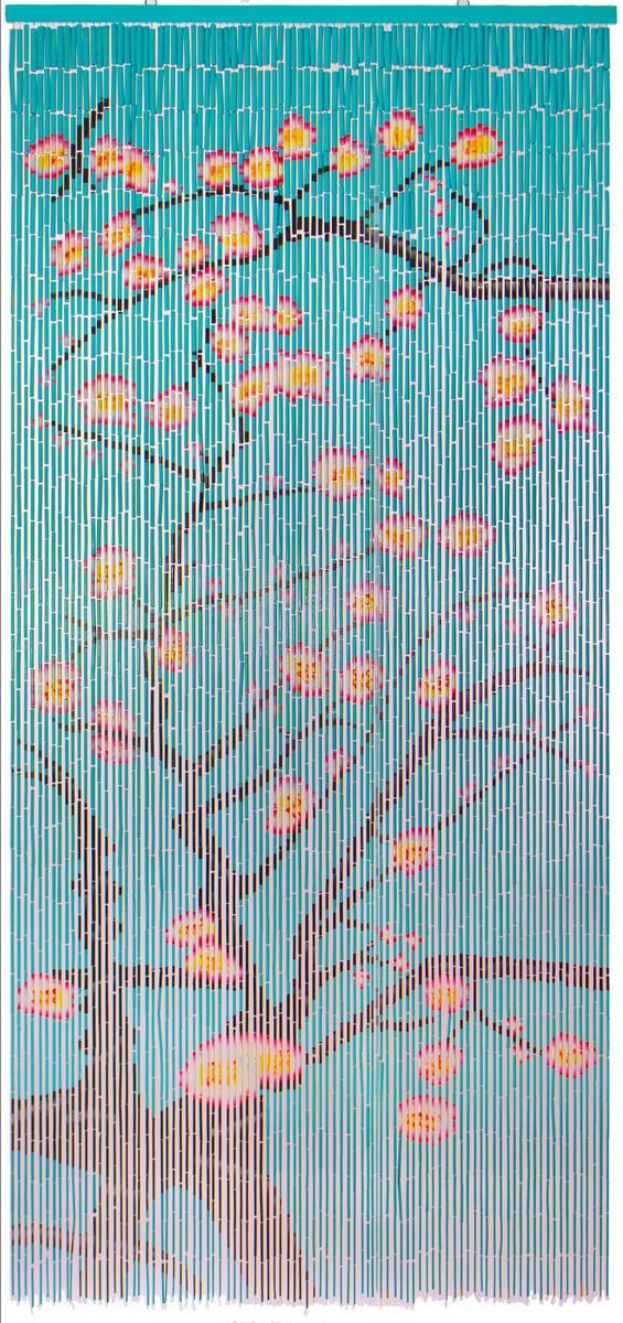 CONACORD Türvorhang Decona Blüten Dekovorhang bunt, Hakenaufhängung, halbtransparent, 90 x 200 cm, Bambus - blickdicht dank hoher Stranganzahl